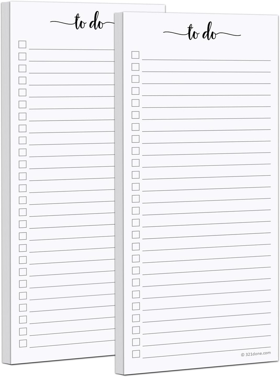 321Done 2-Pack Skinny To Do List Notepad, Made in USA - 3.7x8.5, College Ruled, Simple Stylish To-Dos Memo Pad for Planning, Tasks, Appointments, Reminders, Home, Office - 50 Sheets per Pad