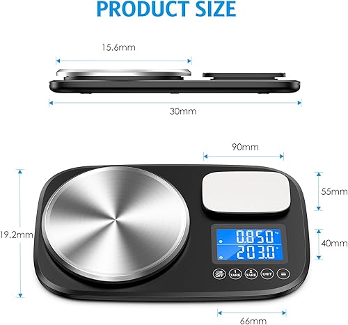 Miniatura 6 de AMIR Báscula digital de cocina, báscula digital de cocina de doble plataforma, báscula de alimentos de 22.0 lbs y 2.2 lbs con pantalla LCD