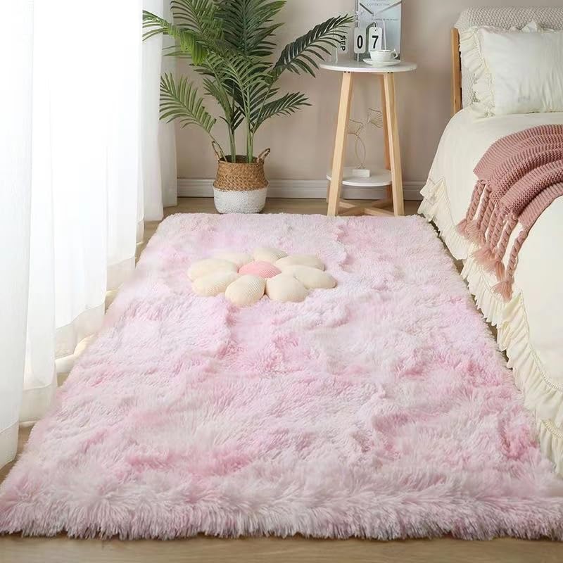 Super Soft Shaggy Living Room Area Rugs, Luxury High Pile Fluffy Modern Durable Thick Bedroom Rug, Washable Plush Carpet for Hallway Kids Room,Light Pink,160×230cm — image 1