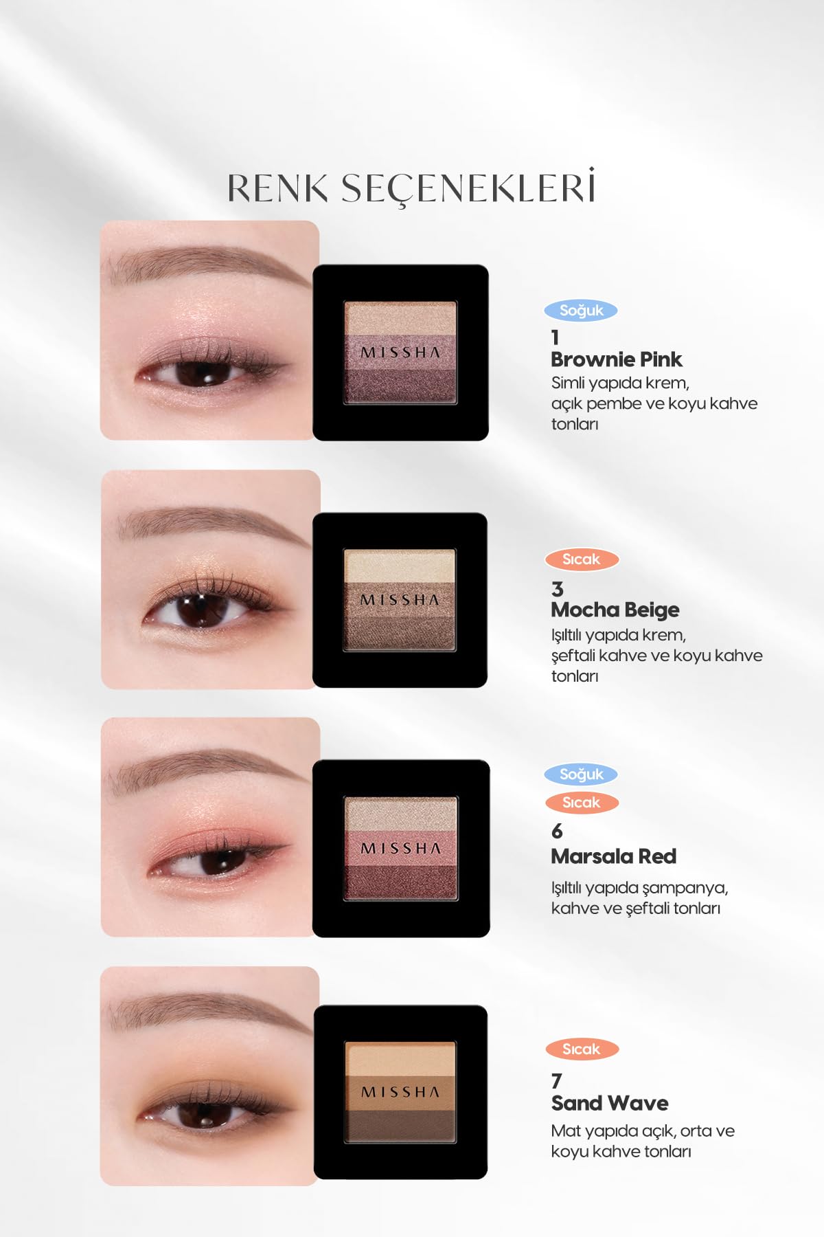 MISSHA Yumuşak Dokulu, Dökülme Yapmayan 3 Renkli Göz Farı Triple Shadow No.6 (MARSALA RED)