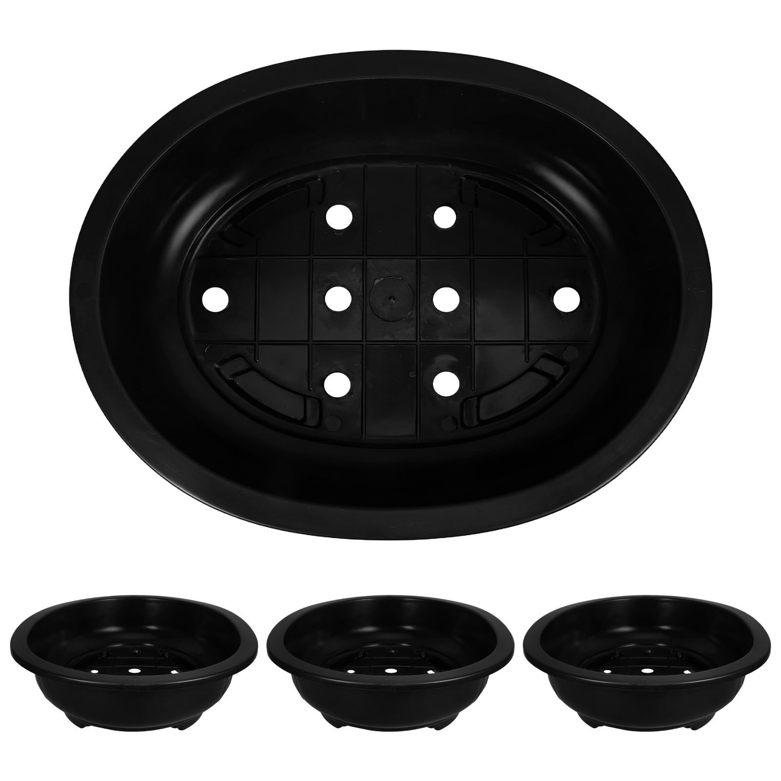 Pots de fleurs ovales plastique noir lot de 4 jardinière gain de place balcon jardin