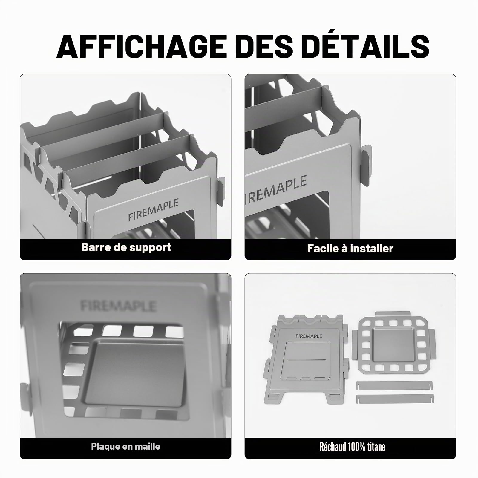 Fire-Maple Fortress Réchaud Bois Titane Ultra-Léger Compact | Réchaud à bois multi-usage pour camping, randonnée et backpacking, design portable et compact