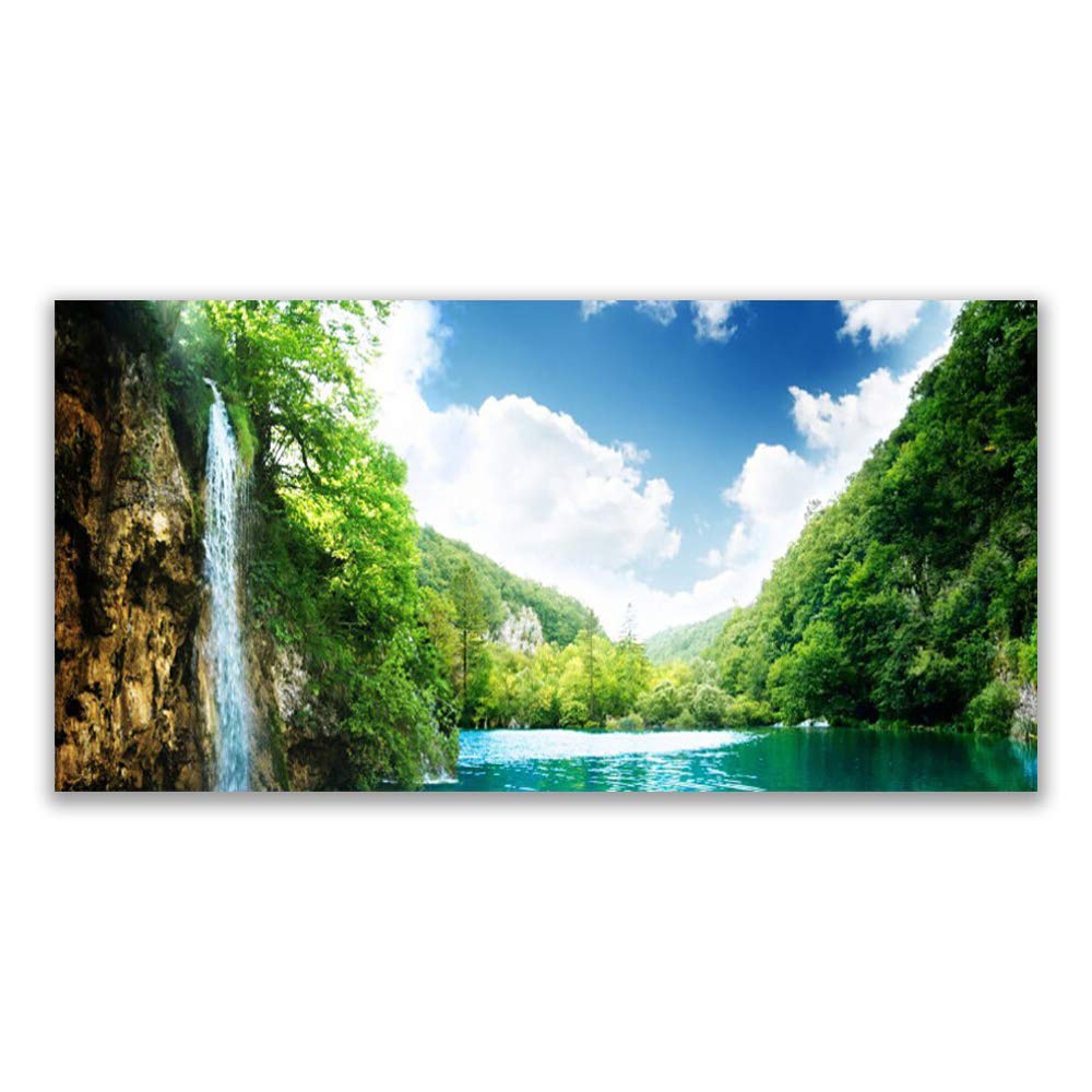 Déco murale moderne paysage lac et montagne sur tableau verre trempé 120x60