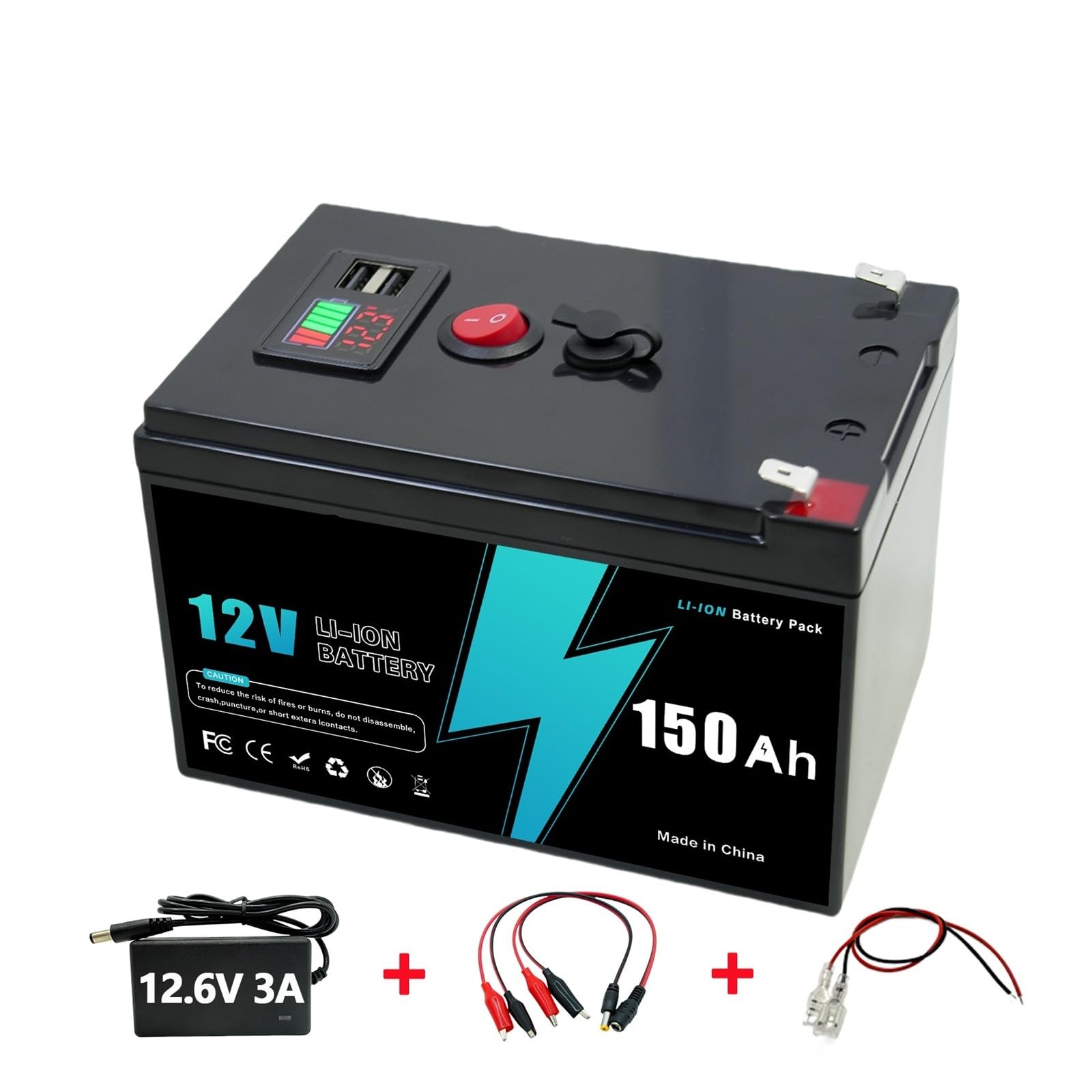 Batería de litio LiFePO4 de 12v y 200AH con BMS inteligente, ideal for energía solar, vehículos recreativos, almacenamiento de energía doméstico marino y fuera de la red(12v 150Ah-charger)