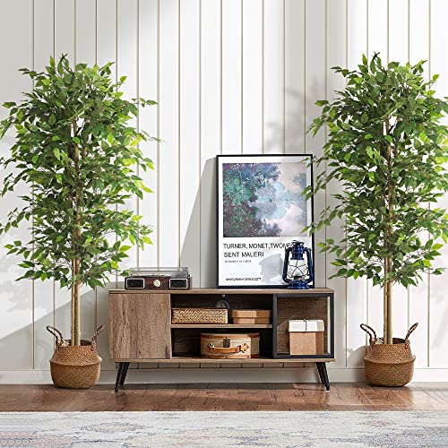 Neutype Artificial Ficus Tree 6Ft, 2Packs Fake Ficus Tree Plant With Warm White Led String Lights, Tall Fake Plant Potted Faux Tree Indoor Home Office Decor Floor Plants For Living Room (71 In) #TOP1