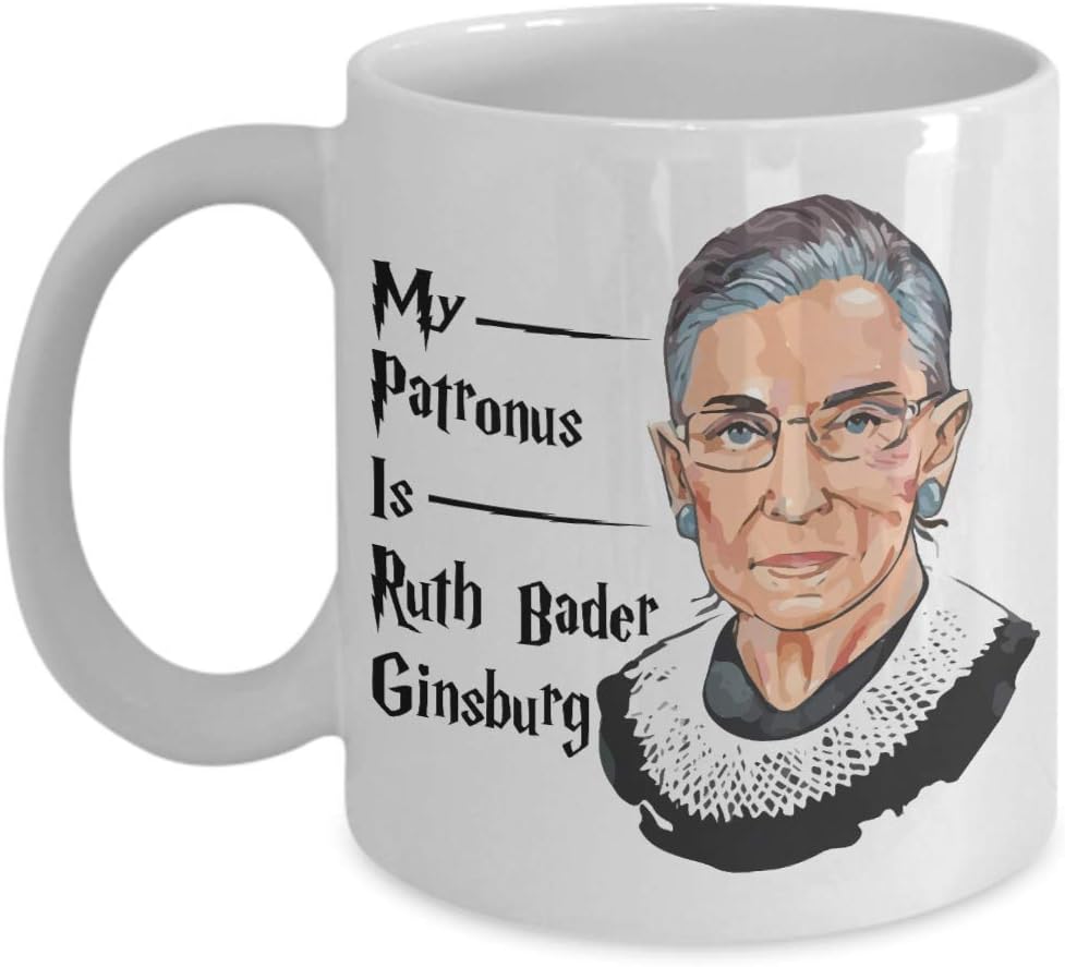 SNV Ruth Bader Ginsburg Coffee Mug, My Patronus is Ruth Bader Ginsburg, Supreme Court Justice, Feminist, t Shirt, Sweater Sweatshirt, Coffee Mug, Two Tone, Travel Mug, (11 oz)16338