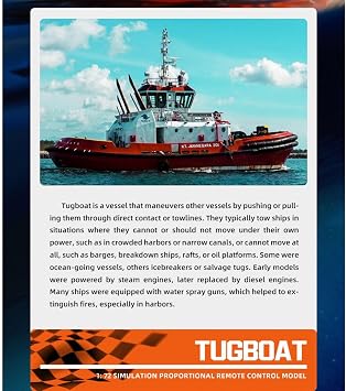 1/72 RC Electric Tugboat Model, 8KM/H Remote Control Boat Ship for Pool and Lake, 2.4Ghz Waterproof High-Speed Racing Boat Toys Gifts - RTR Version