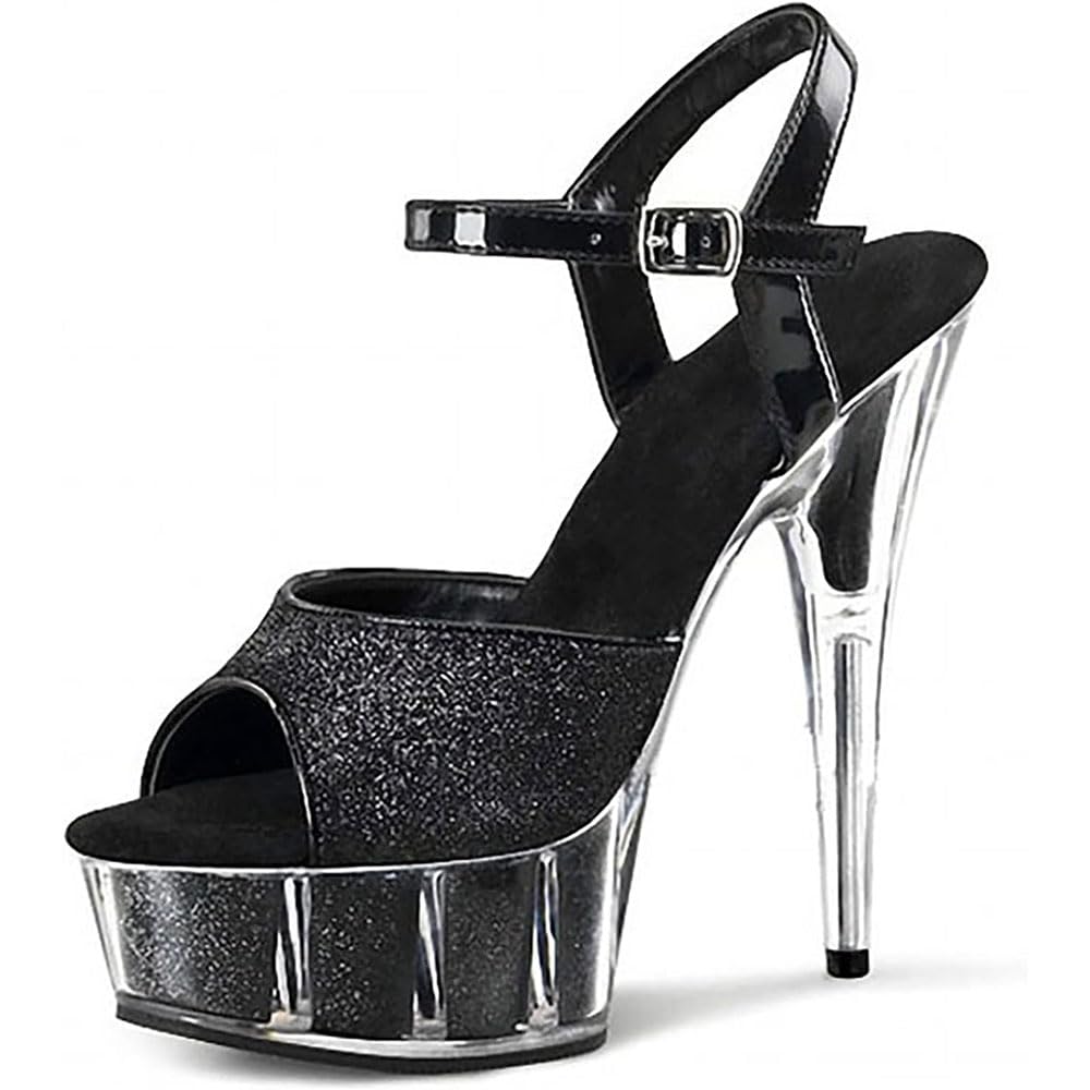 Hyfzxwx Women's D Glitter Sequin Sandals Exotic Fetish High H﻿eel Sexy Stripper Performance Pole Ance Shoes Wedding Party Prom Shoes Unisex Plus Size Sexy/D/39Eu