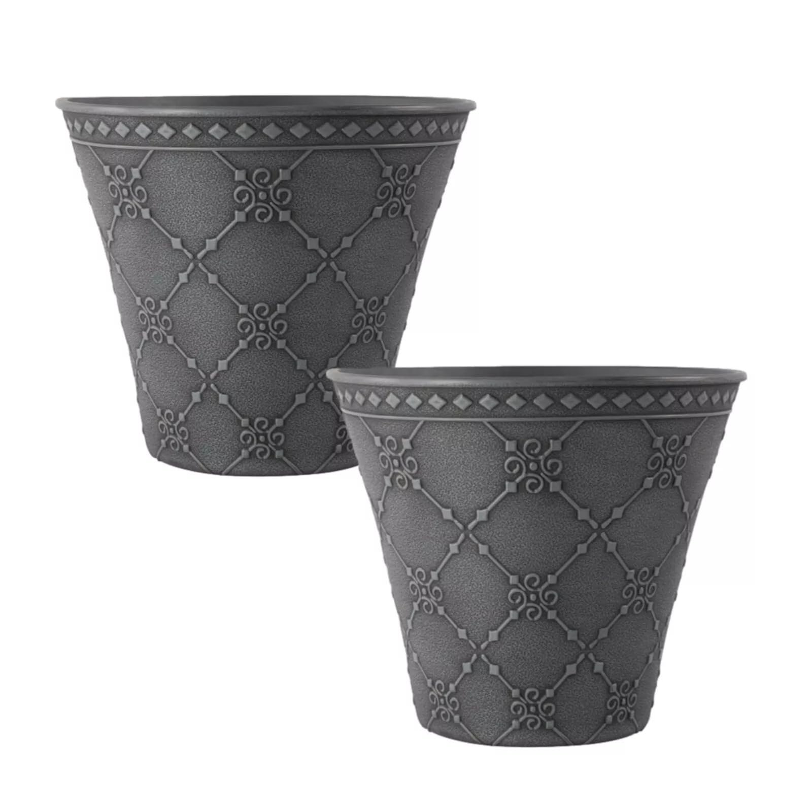 Fyne-Finds Slate Grey Round Plastic Plant Pot 23Cm,9Inch 4.6L Garden Indoor Outdoor Planter Cover Drainage Holes, Weather, Frost Proof (2)