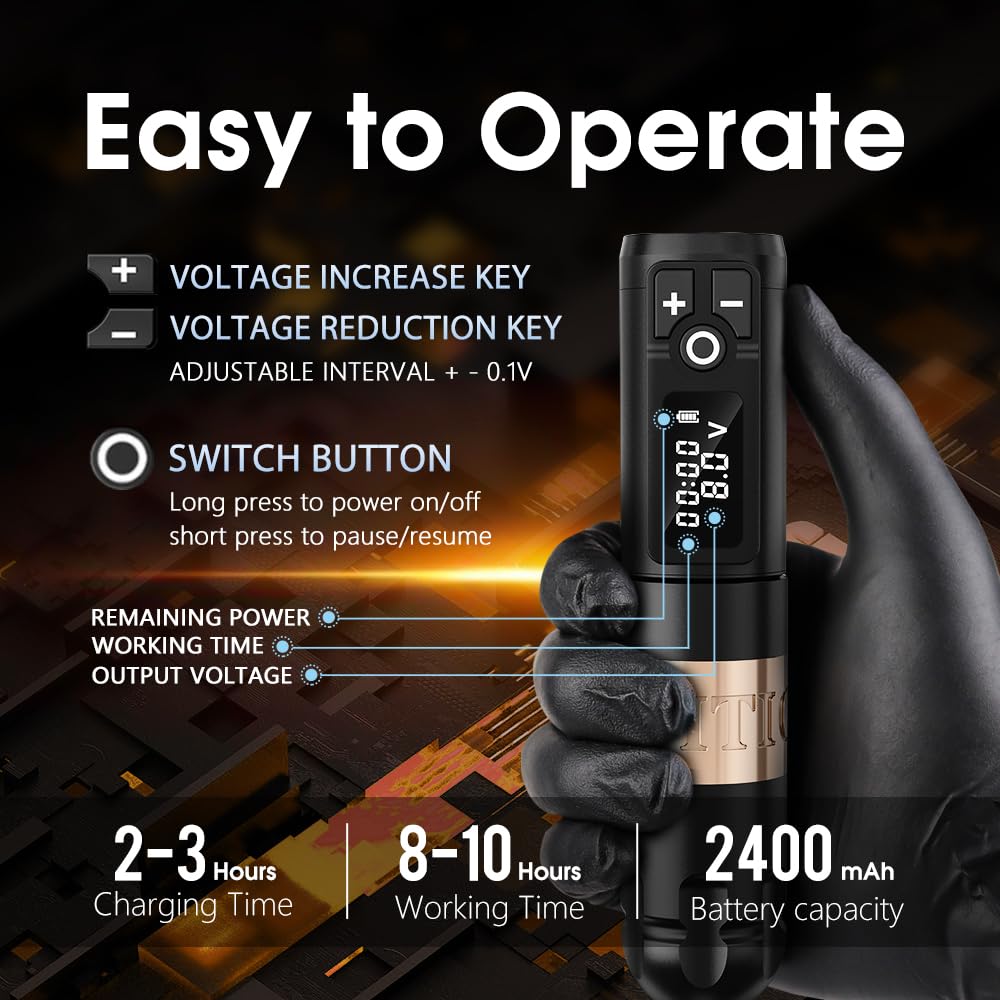 Ambition Soldier Tattoo Machine Kit Kompletny zestaw do tatuażu z obrotowym bezprzewodowym długopisem z 20 szt. igłami Glory Tattoo Cartridge Needles