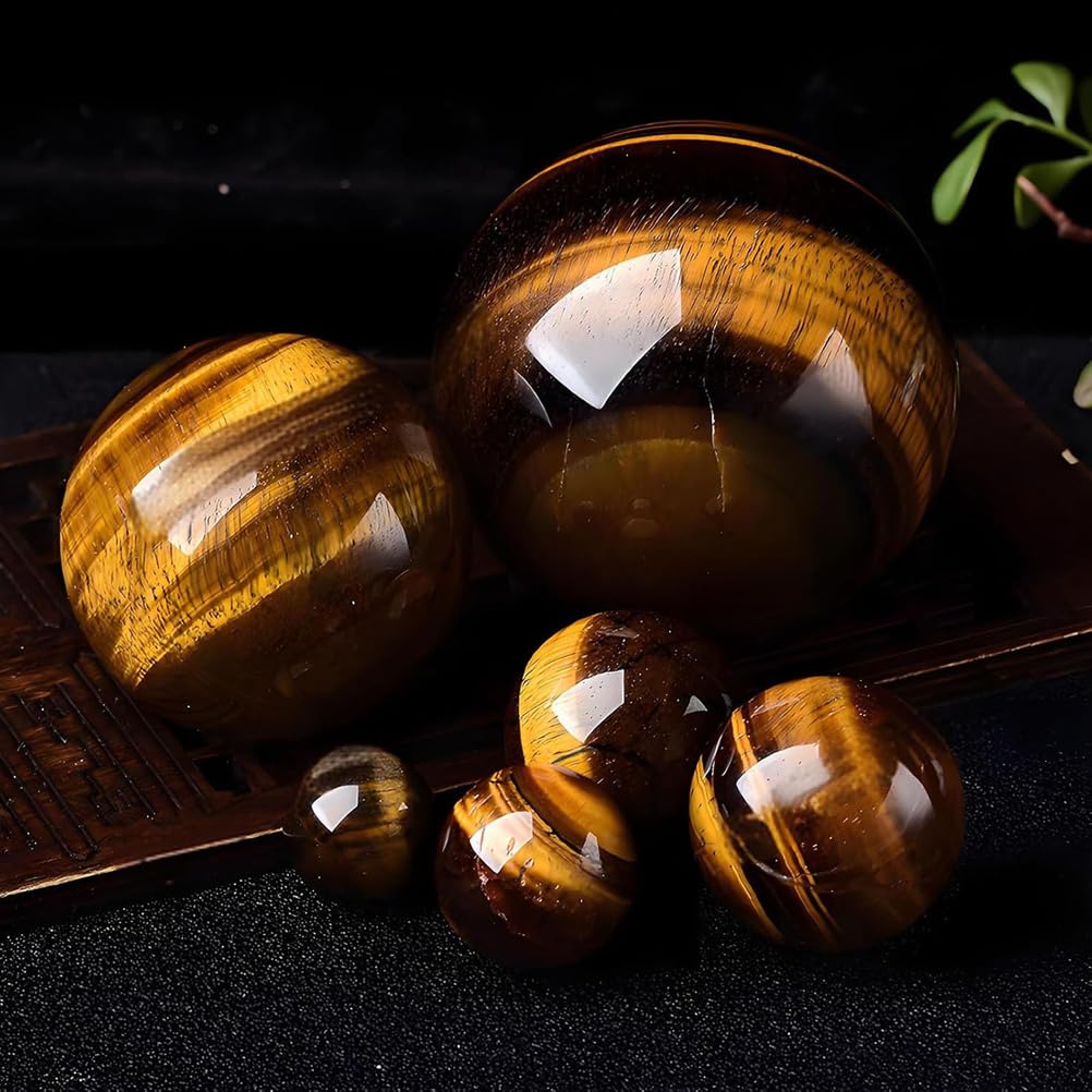 Sfere di Cristallo, Sfera di Cristallo Naturale Occhio Tigre con Supporto, Decorazione for casa e Ufficio, Sfera energetica for Meditazione bilanciamento Reiki, 4 cm(7cm)