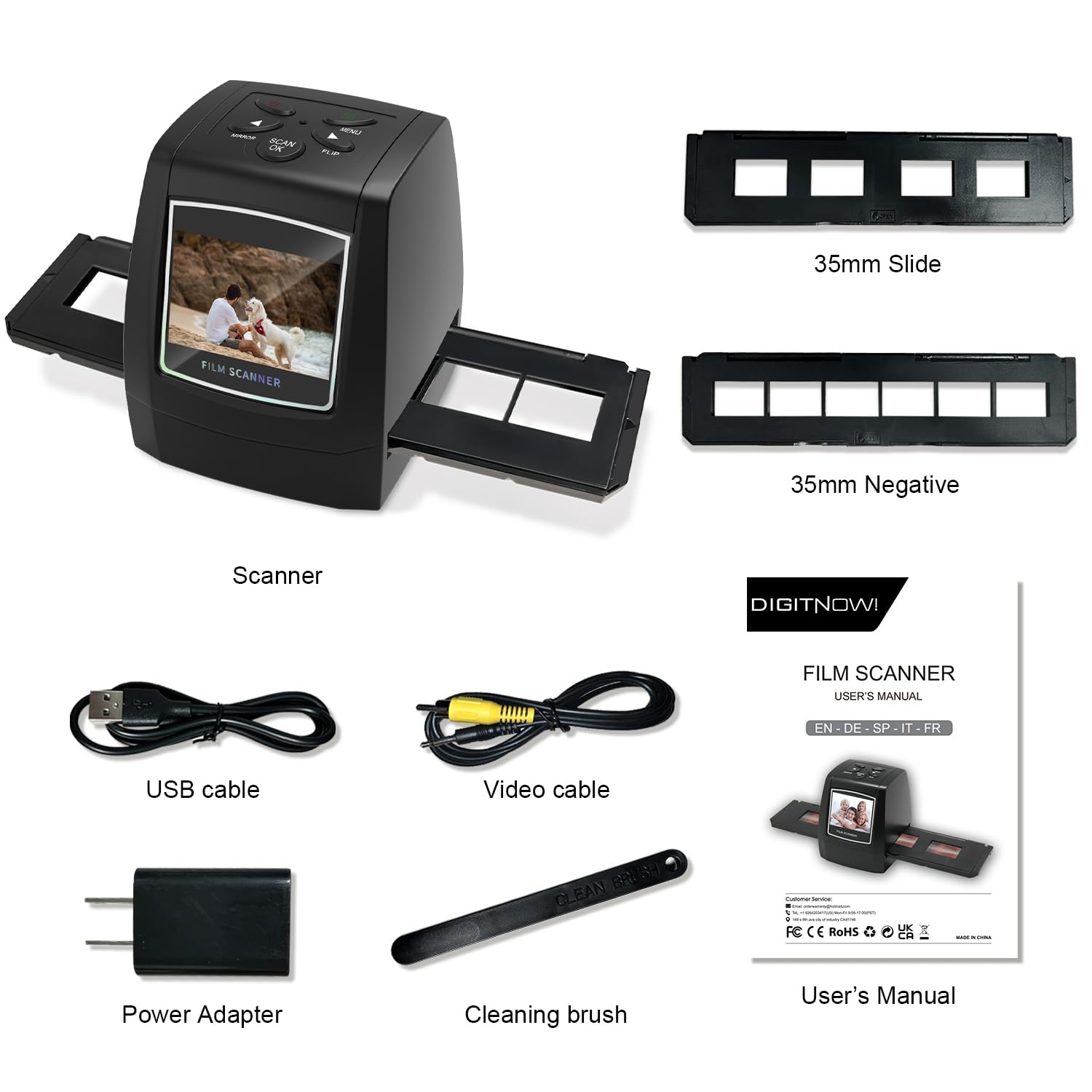 Scanner de Diapositives et négatifs 35mm, écran LCD 2,4", Scanner de Films Autonome 1800 DPI USB 2.0, numériseur Compatible Windows/Mac – Convertir sur PC