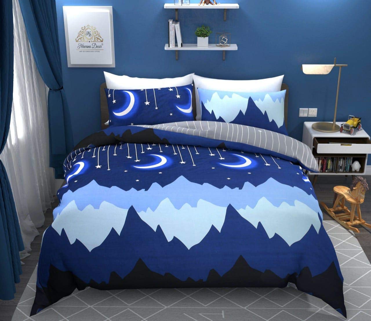 MORADO Premium Glace Cotton Cartoon Design Duvet Cover - Double, Blue Color with Zipper