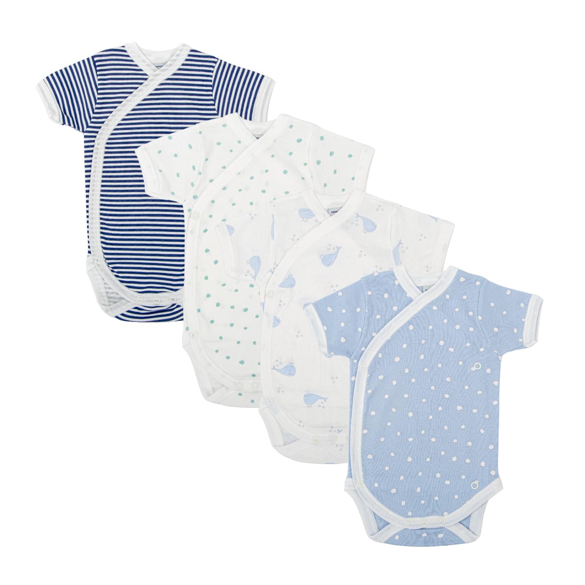 BABIDU | Set 4 Body Incrociati Neonato Manica Corta – 100% Cotone, Morbidi e Traspiranti – Corredino Nascita Unisex Bambino e Bambina, Delicati sulla Pelle, Made in Europe
