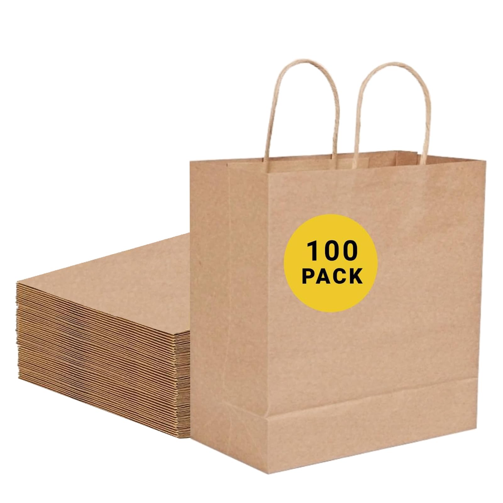 COGLARING Brown Gift Bags with Handles Bulk 100 Pack, 13x7x14 Inch for Shopping, Retail, Merchandise Packaging - Eco-Friendly Durable Paper Bags 13x7x14 Inch (Pack of 100)