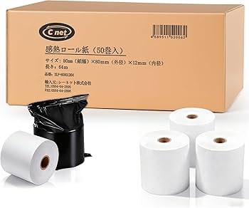 Amazon.co.jp: 感熱ロール紙 幅80mm×80φ×内径12mm 50巻 長さ64m