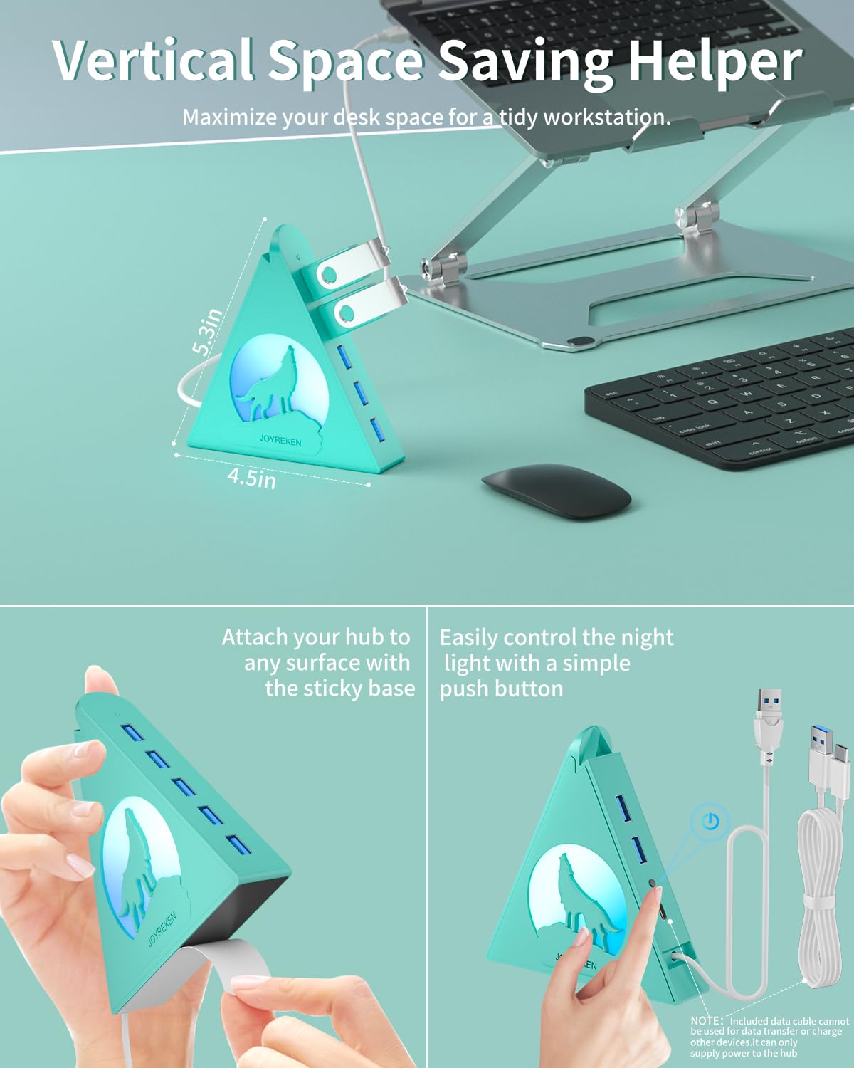 Hub USB 3.0 de 7 puertos, torre vertical USB con iluminación RGB y velocidad de datos de 5 Gbps, cable de 2 pies, divisor de concentrador USB para juegos para PC, escritorio, laptop, PS5