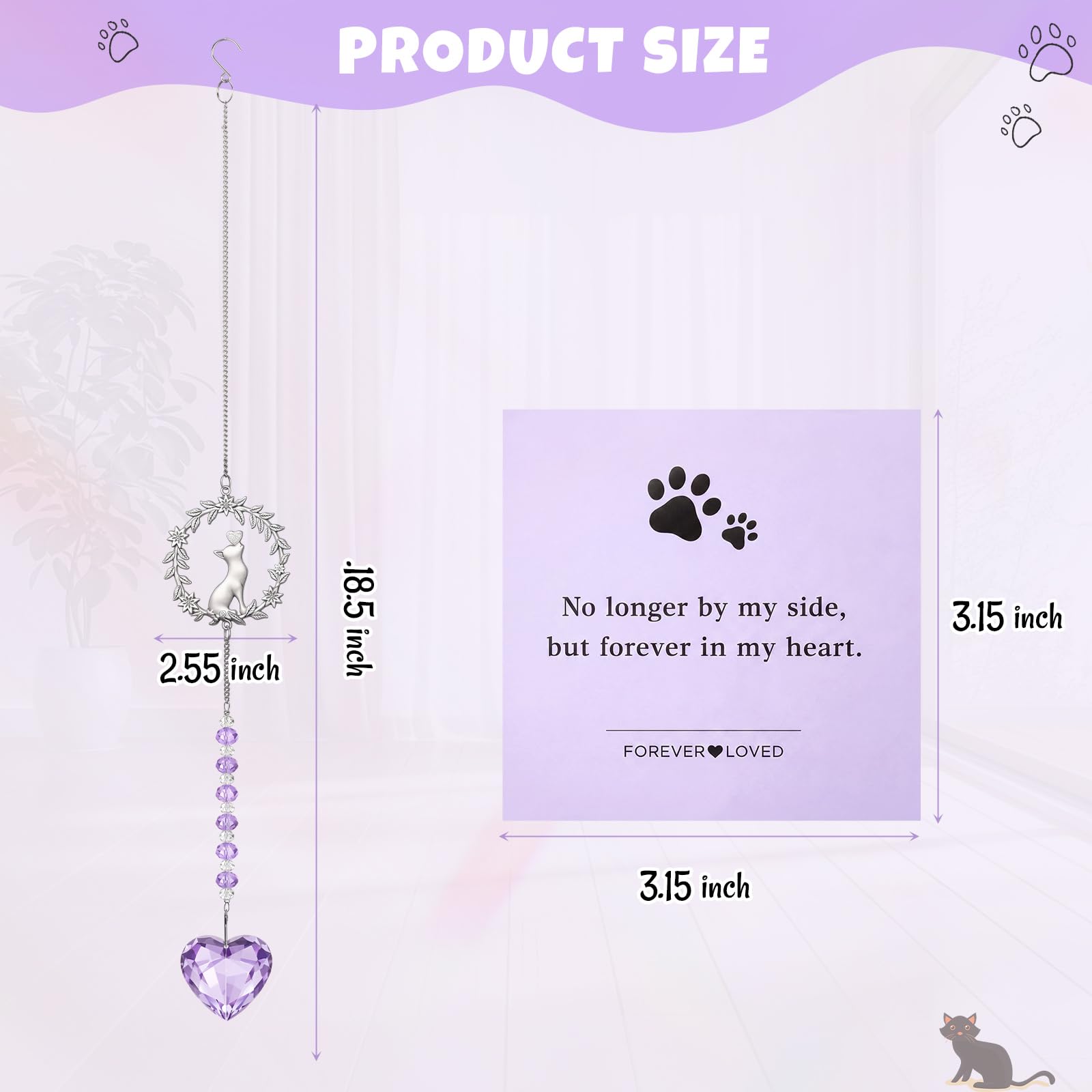 Kenning Pet Memorial Suncatcher Cat Memorial Gifts for Loss of Cat Sympathy Gifts Pet Remembrance Sun Catcher Bereavement Passing Away Remembrance Crystal Suncatcher Hanging Window Ornament (Purple)