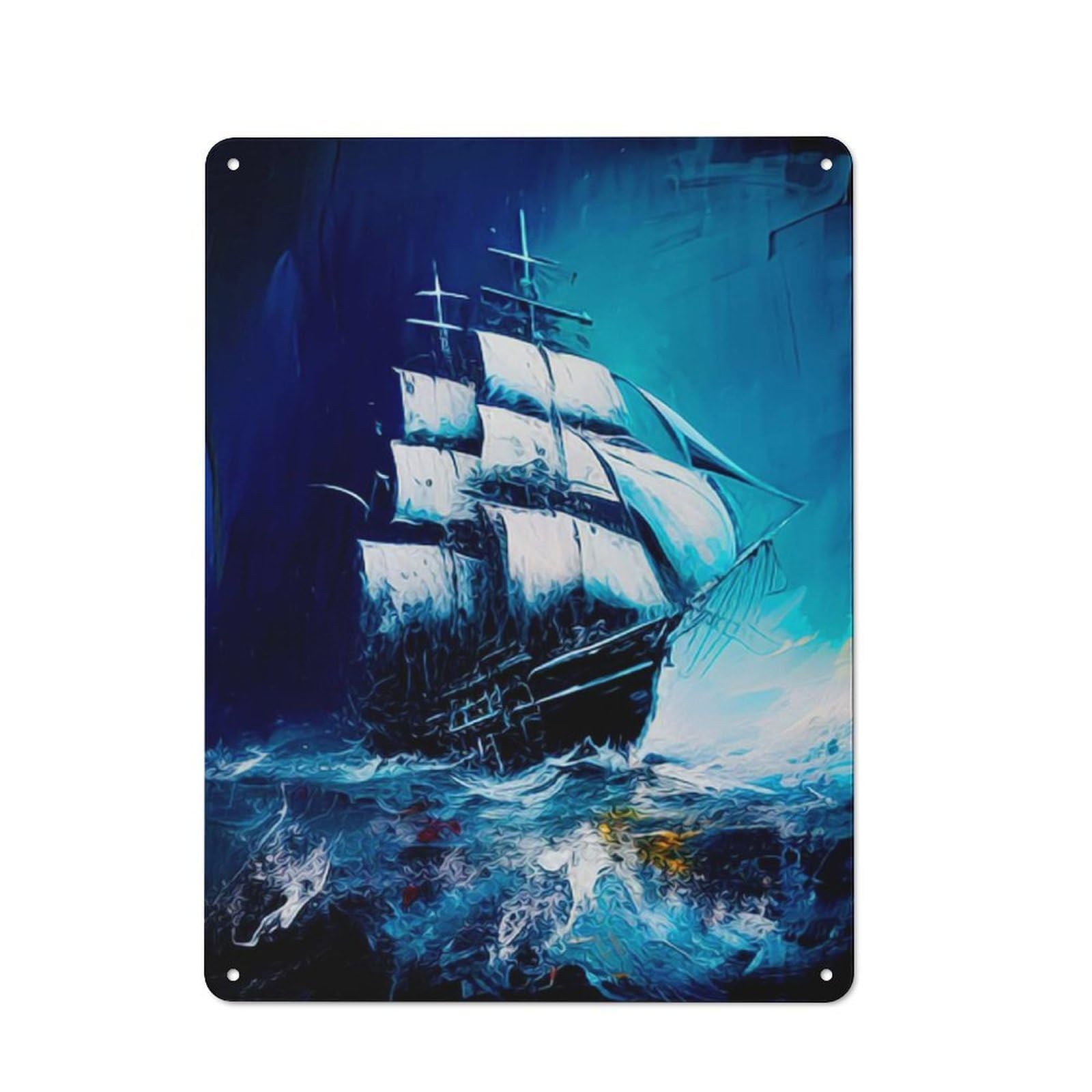 Tin Wall Plaque 40x30cm with Ship Painting for Man Cave Or Games Room, A Housewarming Gift for Leisure-room Decor Enthusiasts