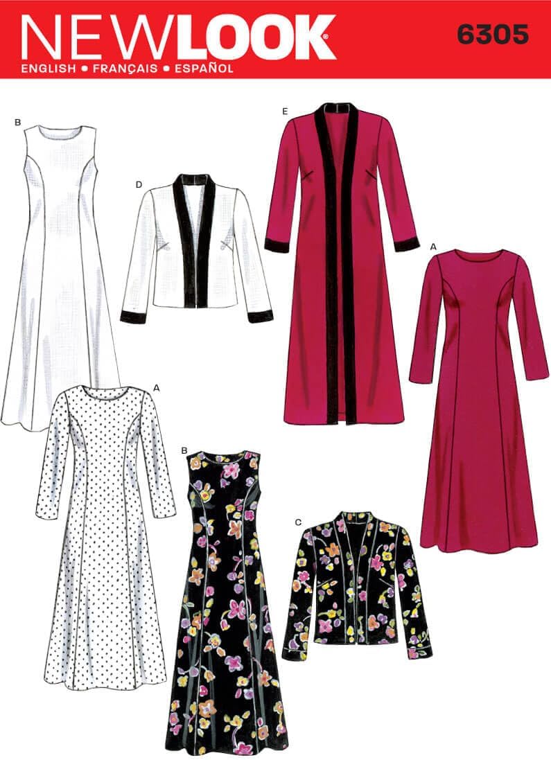 New Look Sewing Pattern 6305 Misses Dresses, Size A (10-12-14-16-18-20-22)