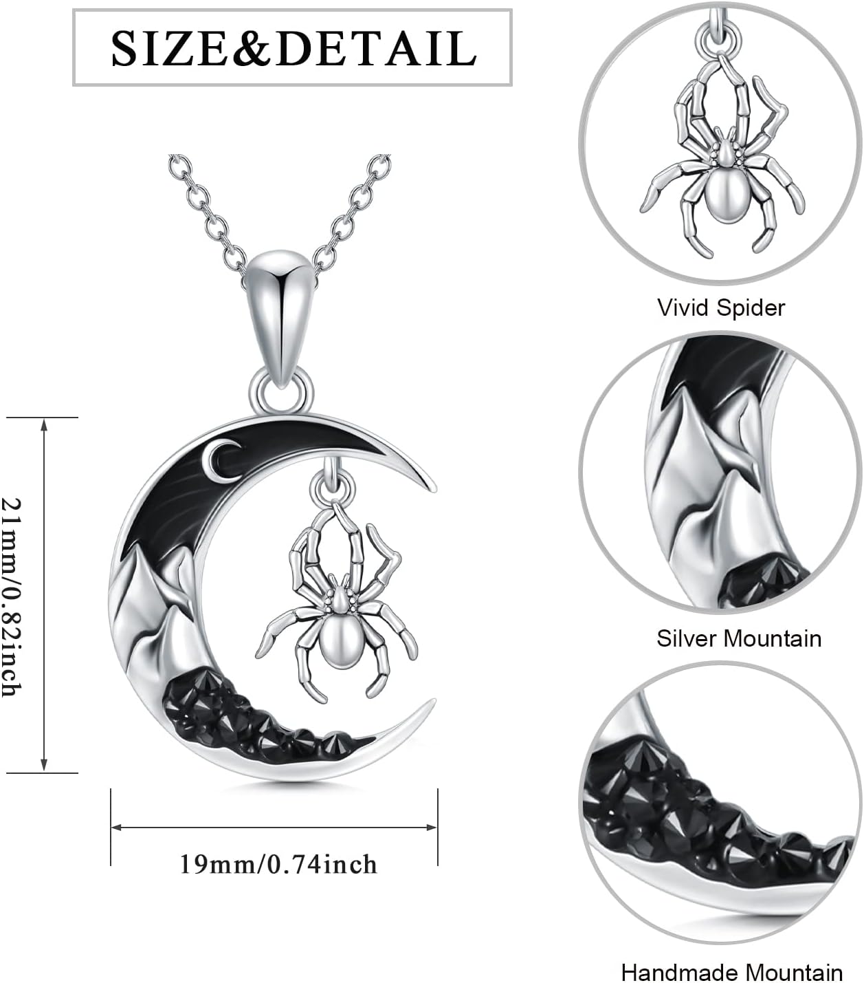 Gothic Jewelry Bat/Cat/Wolf/Dragon/Owl/Fox/Spider/Sun Pendant Sterling Silver Crescent Moon Necklace for Women Black Jewelry Gifts
