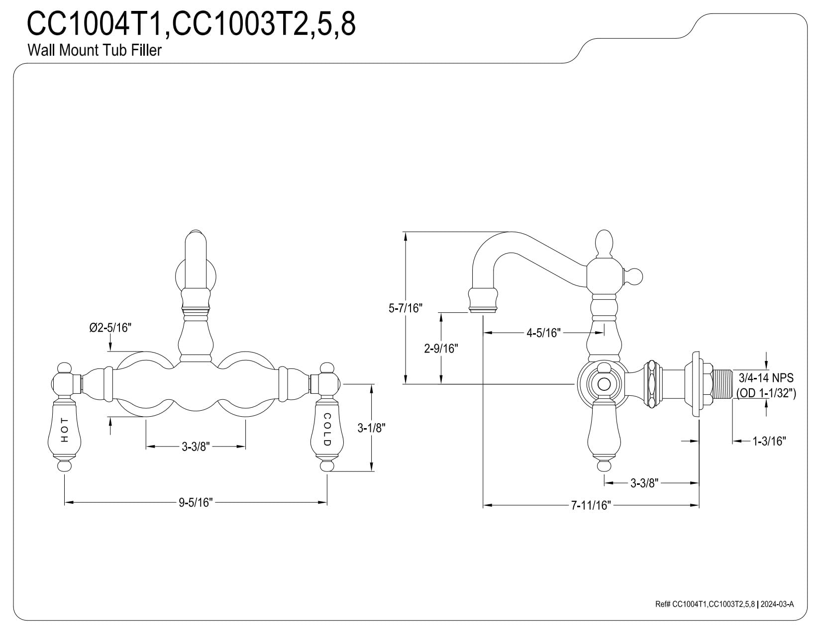 Kingston Brass cc1003t patrimonio 3 – 3/8-inch centro pierna Tub Filler