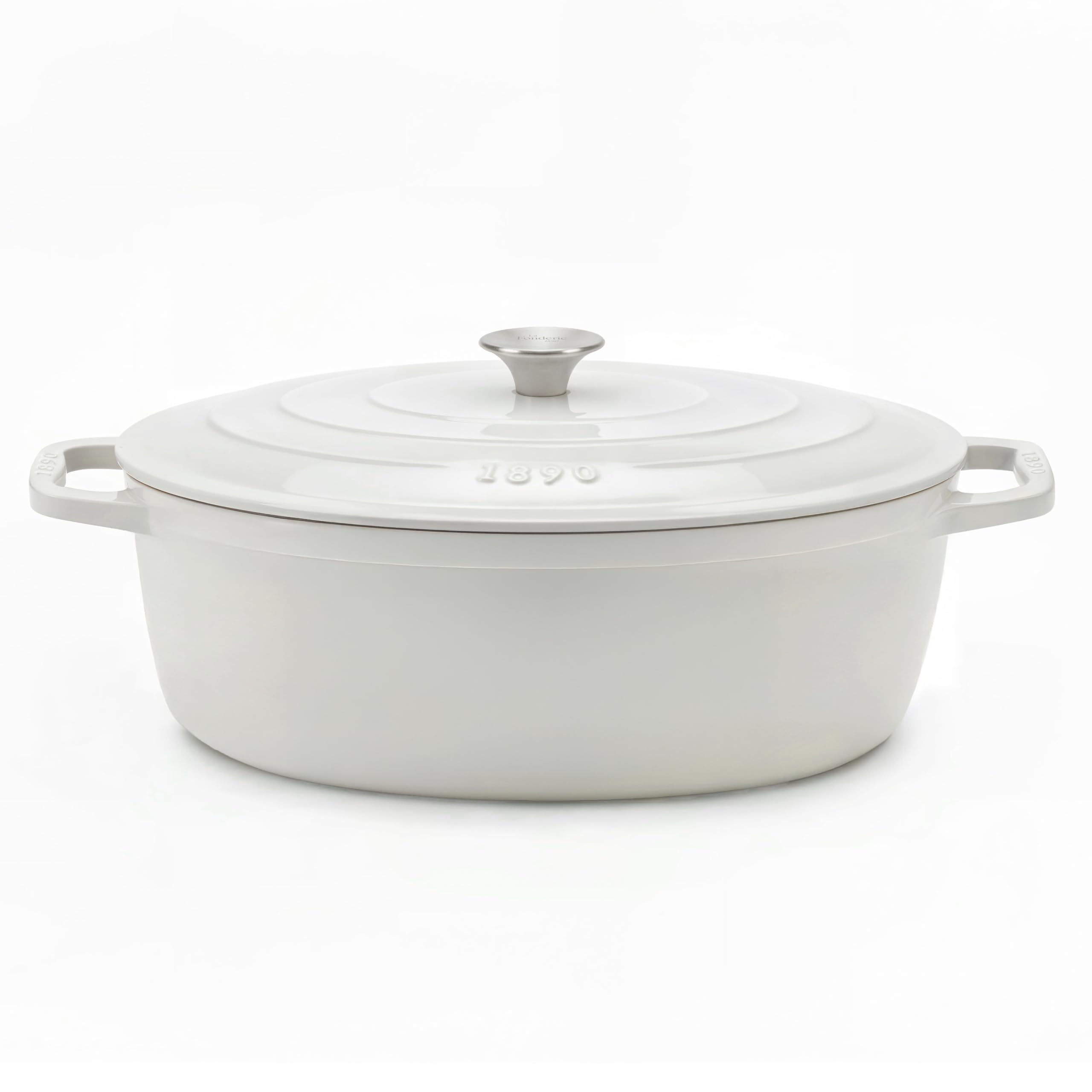 IENA36 - Cacerola de hierro fundido esmaltado, capacidad 7,7 L, color beige, compatible con todos los fuegos, inducción, gas, eléctrica, parrilla, horno, tapa fundida, ideal