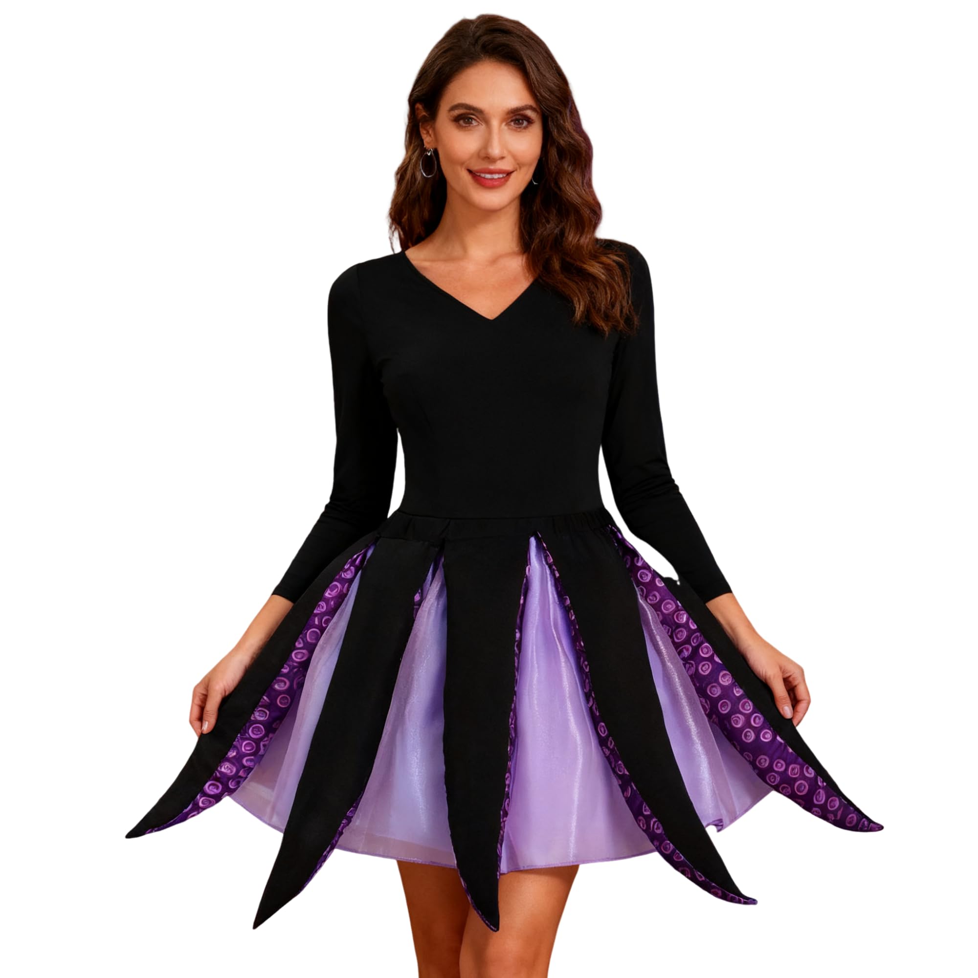 Qianly Halloween Octopus Costume Long Tentacles Octopus Skirt Women Ursula Mermaid Costume Women's Ursula Skirt Halloween Octopus Dress for Women, Girls, Cosplay Party Funny Fancy Dress