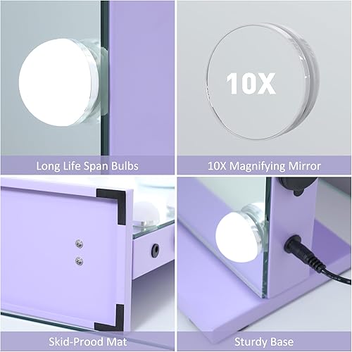 Miniatura 7 de HOMPEN Espejo de maquillaje con luces, espejo de tocador grande iluminado Hollywood con 15 bombillas LED regulables, 3 modos de color, control