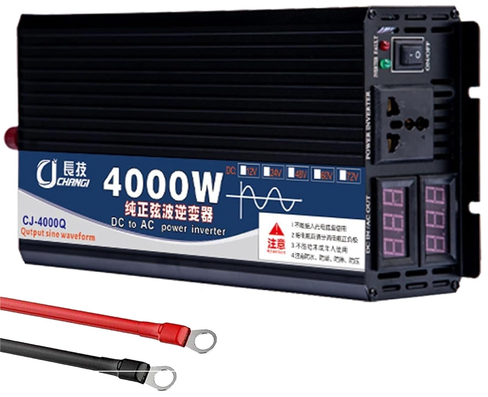 Power Inverter 2200W 3000W 4000W 5000W 6000W 8000W 10000W 12000W 16000W (Peak) Pure Sine Wave Inverter DC 12V/24V/48V/60V/72V to AC 110V/220V 230V 240V for Home,Camping,Outdoor(4000W,12Vto110V)