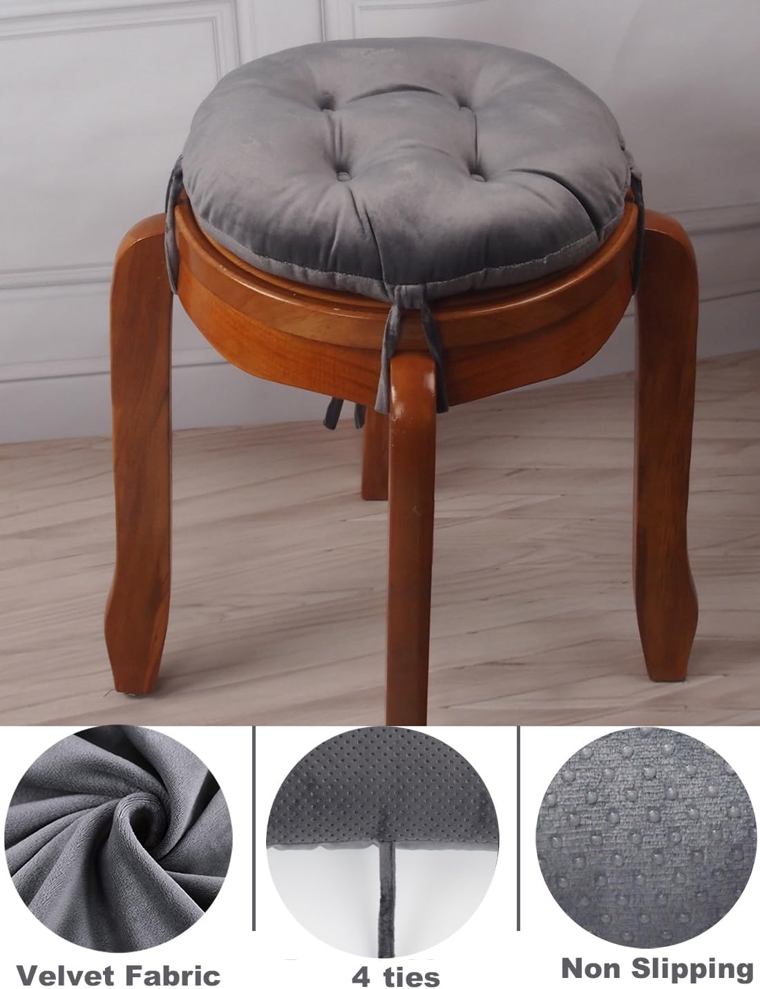Augld 2 Pack Bar Stool Cushion Small Kids Chair Pad with Ties Round 14”x14”x2” Grey