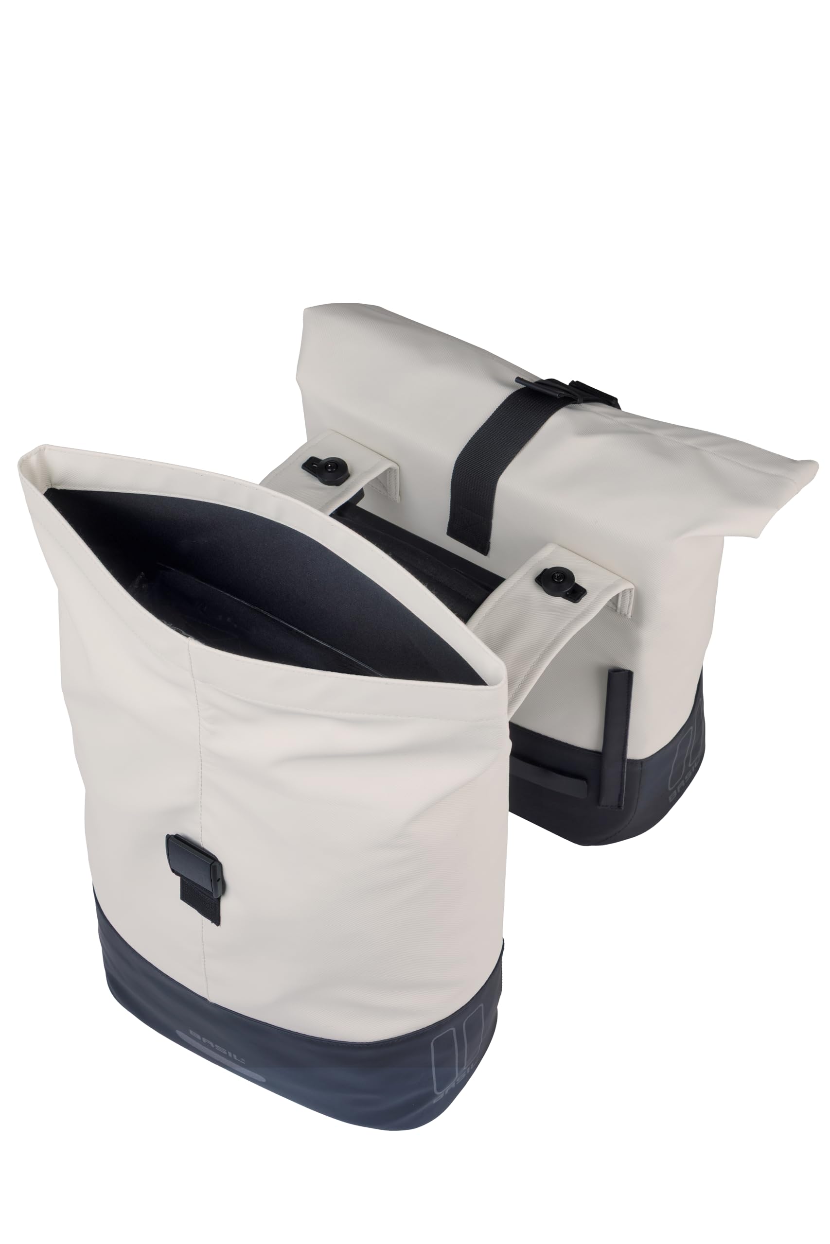 Basil Cove Torba rowerowa, na bagażnik, podwójna, z płytą adaptera MIK, 28-32 l, wodoodporna, odblaskowa, materiał z recyklingu, 29 x 14,5 x 36 cm, biała/czarna
