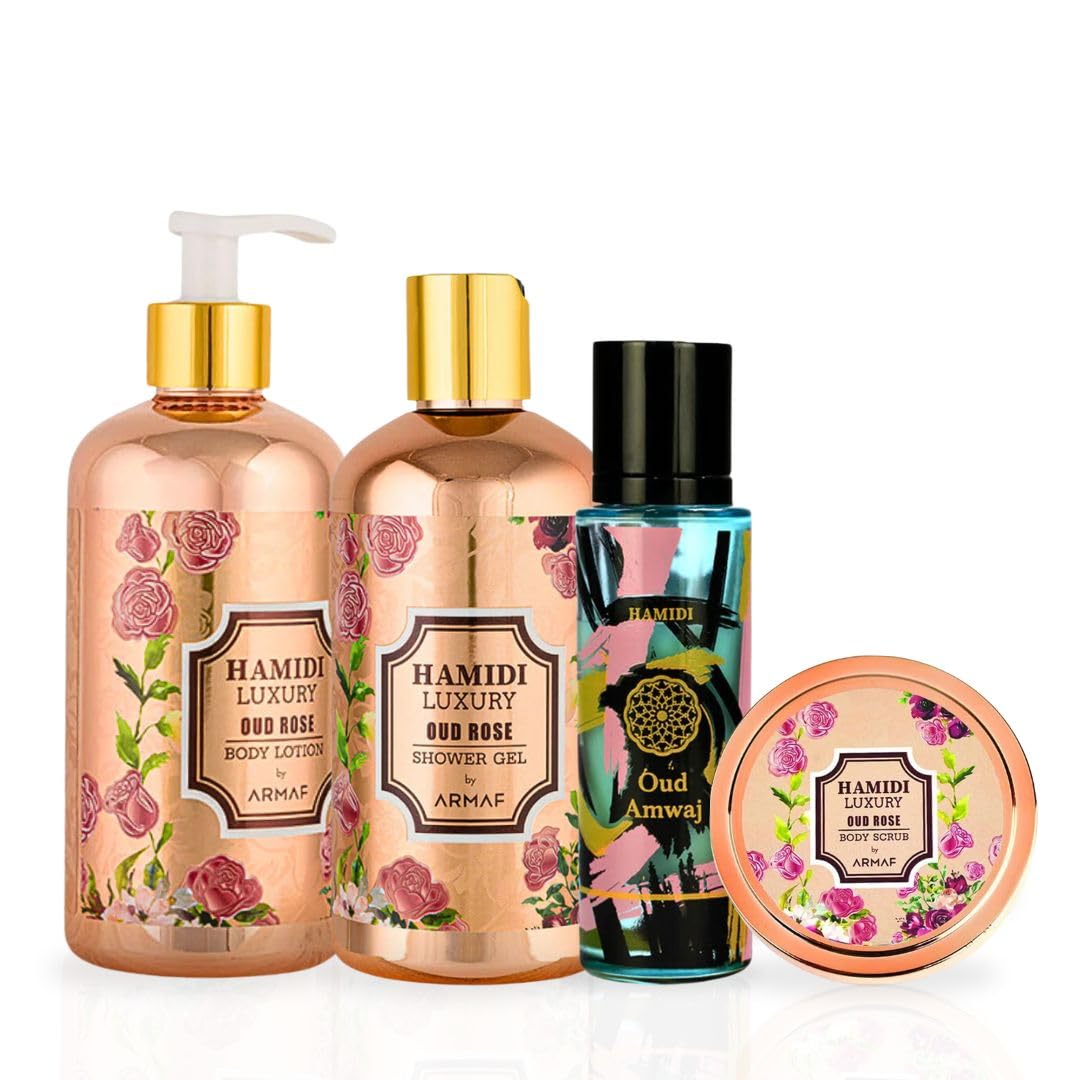 Hamidi 4PCS Luxury Oud Bath & Body Giftsets (16.9, Oud Rose Gift Set)