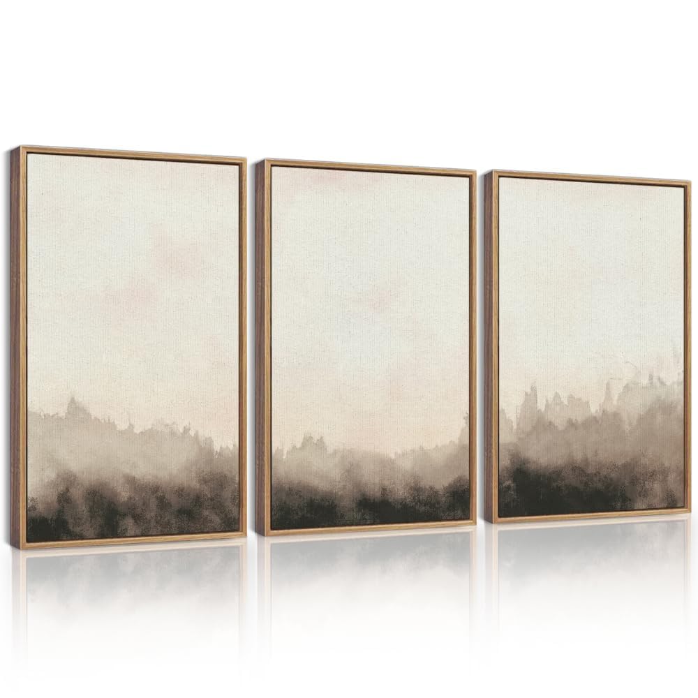 KUVIOKE Watercolor Brown Landscape Abstract Framed Wall Art Nature Wilderness Illustrations Wall Decor Minimalist Modern Art Print Home Decor 16x24in (Natural Framed)