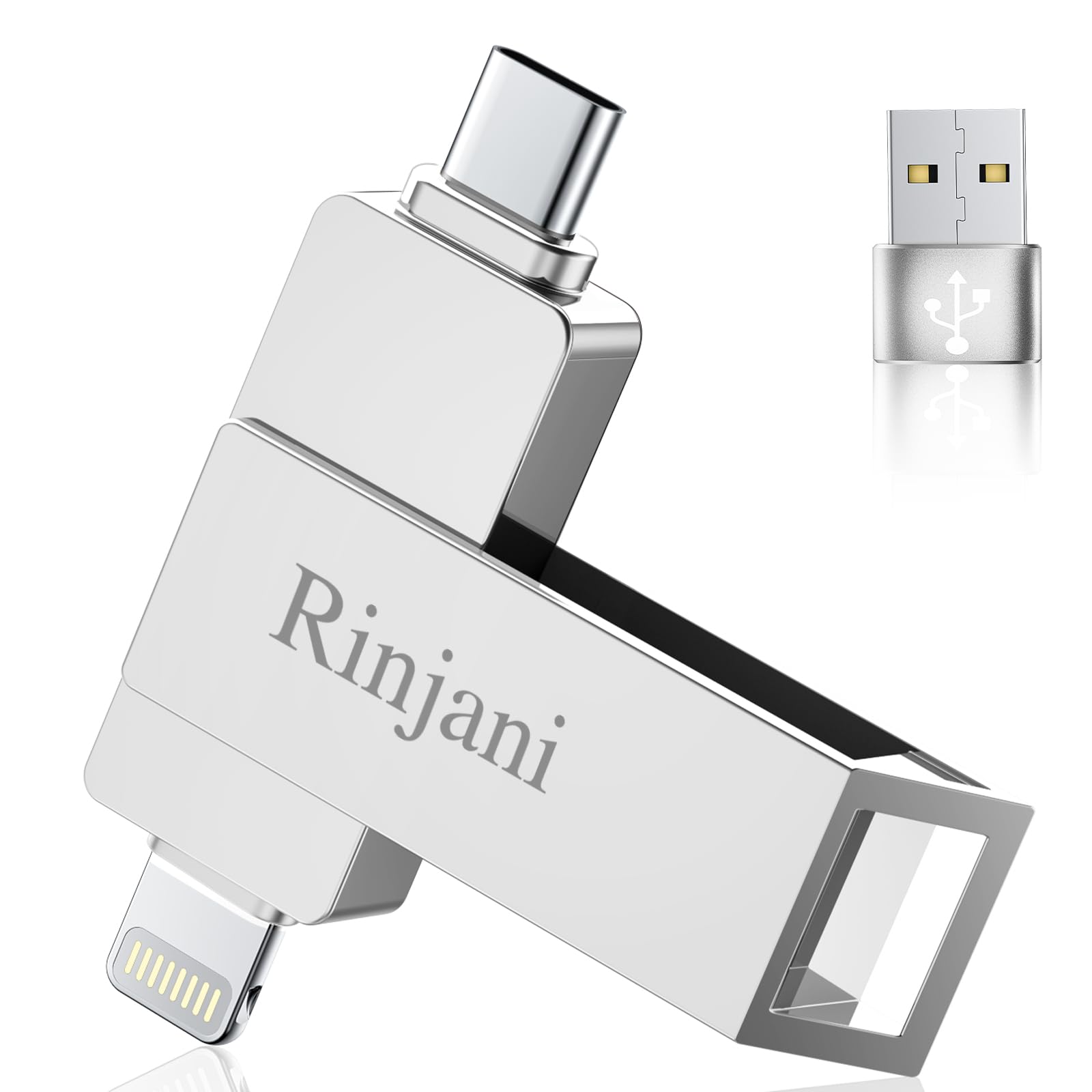 Chiavetta USB 512GB per iPhone MFI Lightning,(Senza APP)Rinjani Chiavetta USB C Per iPhone 15/16/OTG Android Smartphone/iPad/PC,Penna USB 3.0 Pen Drive Memoria Esterna per Scaricare Foto,Video 3 in 1