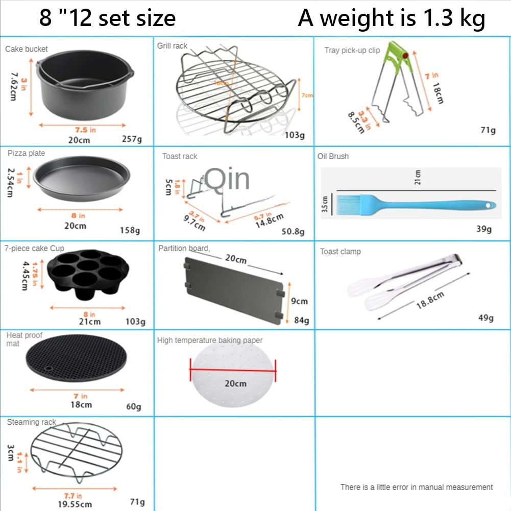 Accessori per friggitrice ad aria, cestino da forno da 20,3 cm, con rivestimento antiaderente, adatto a set da 12 pezzi da 20,3 cm, 4,8 Qt-7,2 Qt-Up