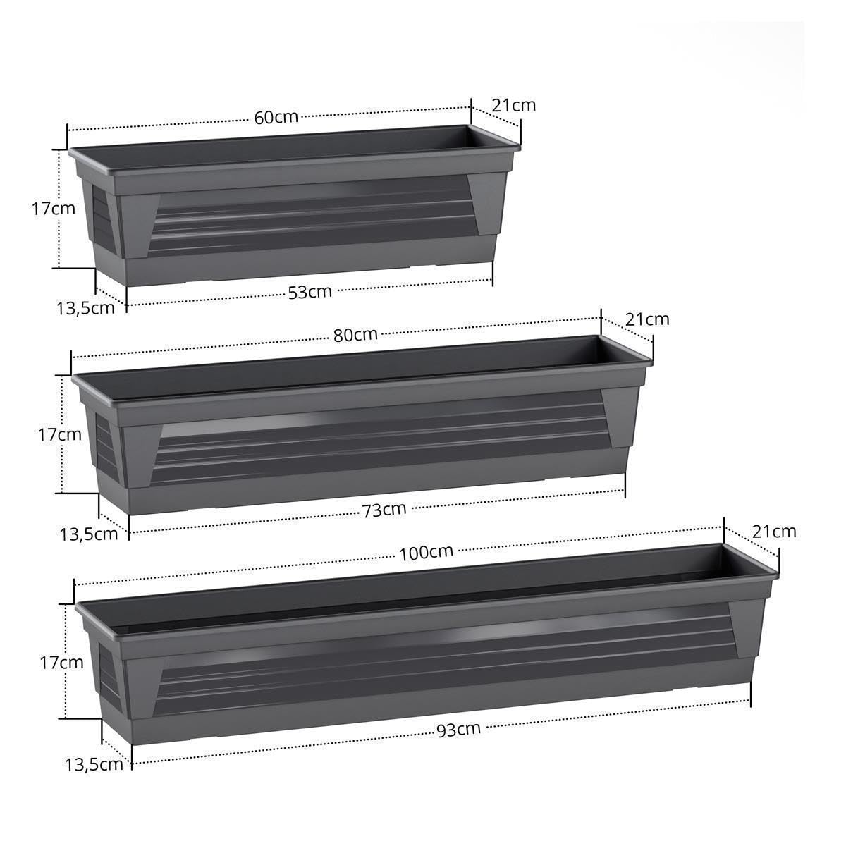 Plastard Blumenkasten 3er Set 60 cm Anthrazit, Pflanzkasten, Balkonkasten | Witterungs-, UV- & frostbeständig, Deko Pflanztopf ideal für Garten & Balkon, Robuster & vielseitiger Pflanzkübel 14 Liter