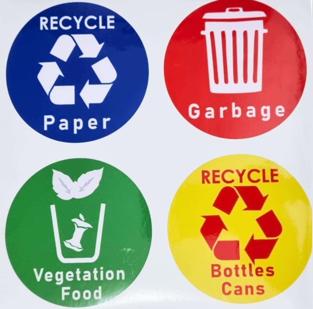8 Recycle Bin Stickers Recycling Labels for Trash, Compost & Recyclable