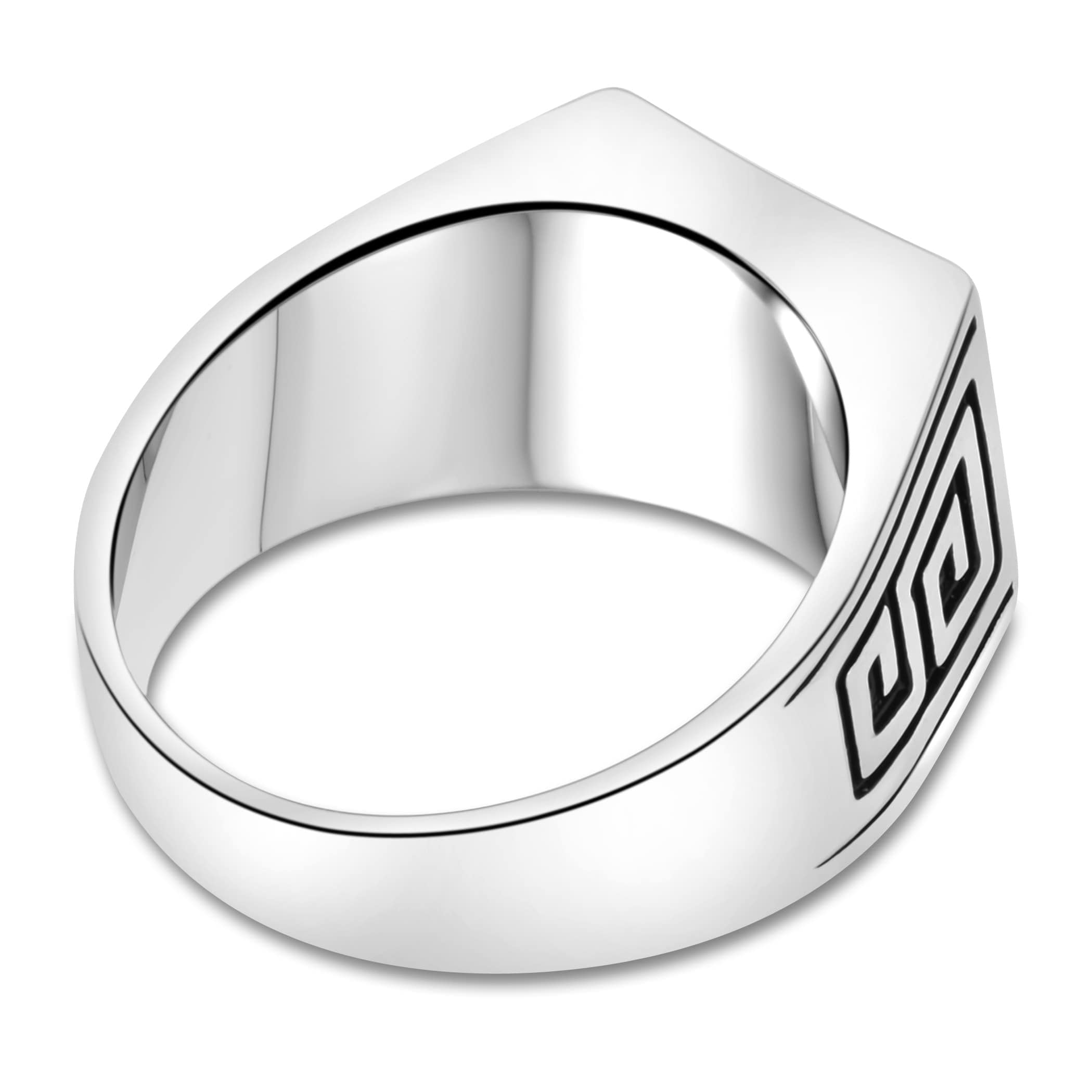 Siegelring Onyx Stein Schwarz mit griechischem Muster 925 Silber Rhodiniert Anlaufgeschützt für Herren