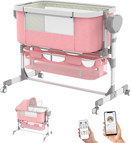 Moisés mecedor para bebé, moisés eléctrico automático de 5 movimientos mecedores, cuna de noche para recién nacido, cuna de bebé con ruedas de 6