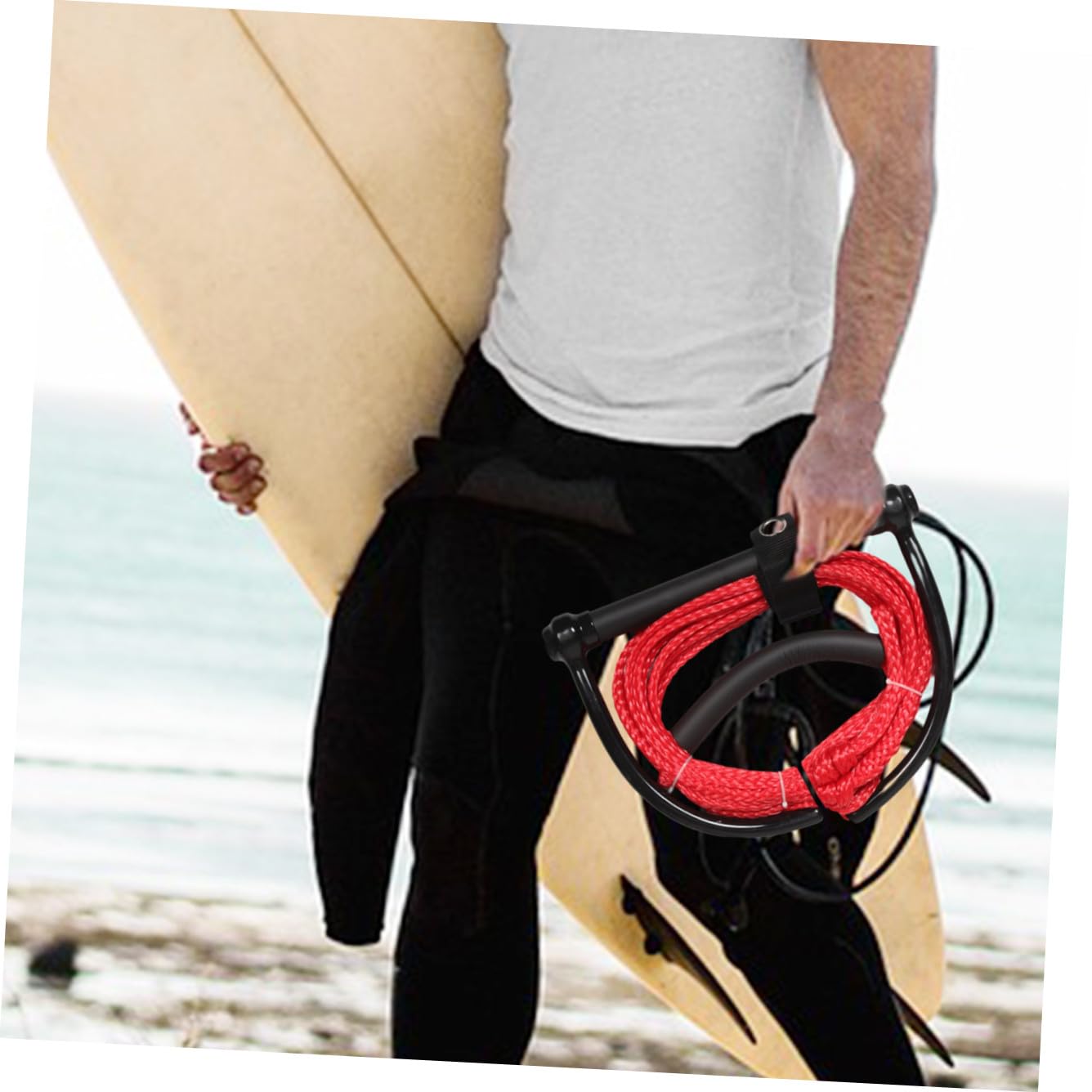 Alipis Corde de Remorquage pour Ski Nautique en PP Poignée Confortable et Résistance aux UV, pour Tubing et Planche à Genoux, Corde Rouge Résistante à l'usure