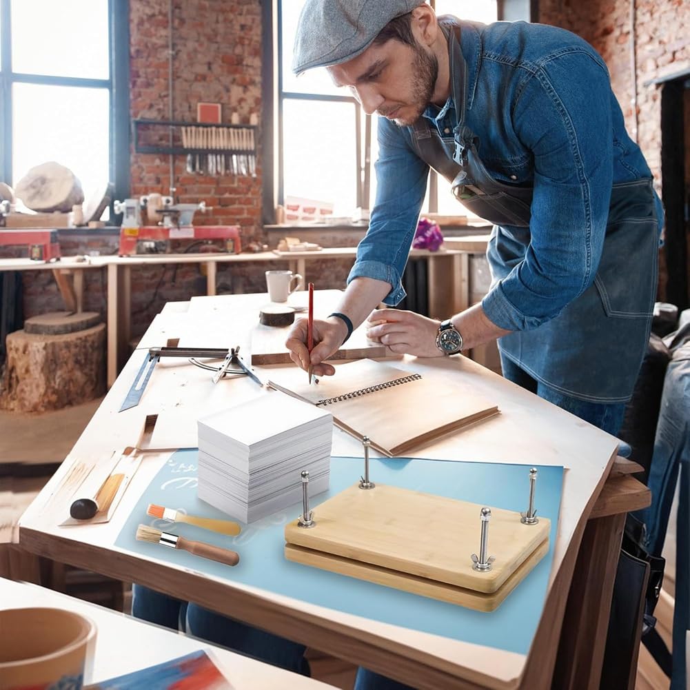 Kits de Encuadernación, Prensa de Libros de Madera, Materiales de Encuadernación para Bricolaje, Punzón, Hilo Encerado, Carpeta de Hueso.