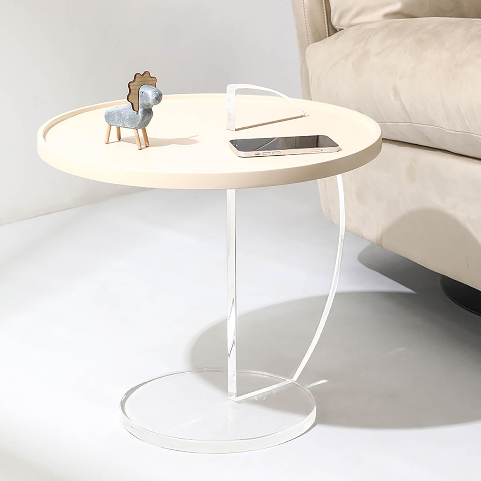SXZenSpace Modern Transparent Acrylic Side Table,Round Mobile Small End Table Living Room Accent Easy Assembly for Spaces, Bedroom,A,62x52cm(24x20inch)