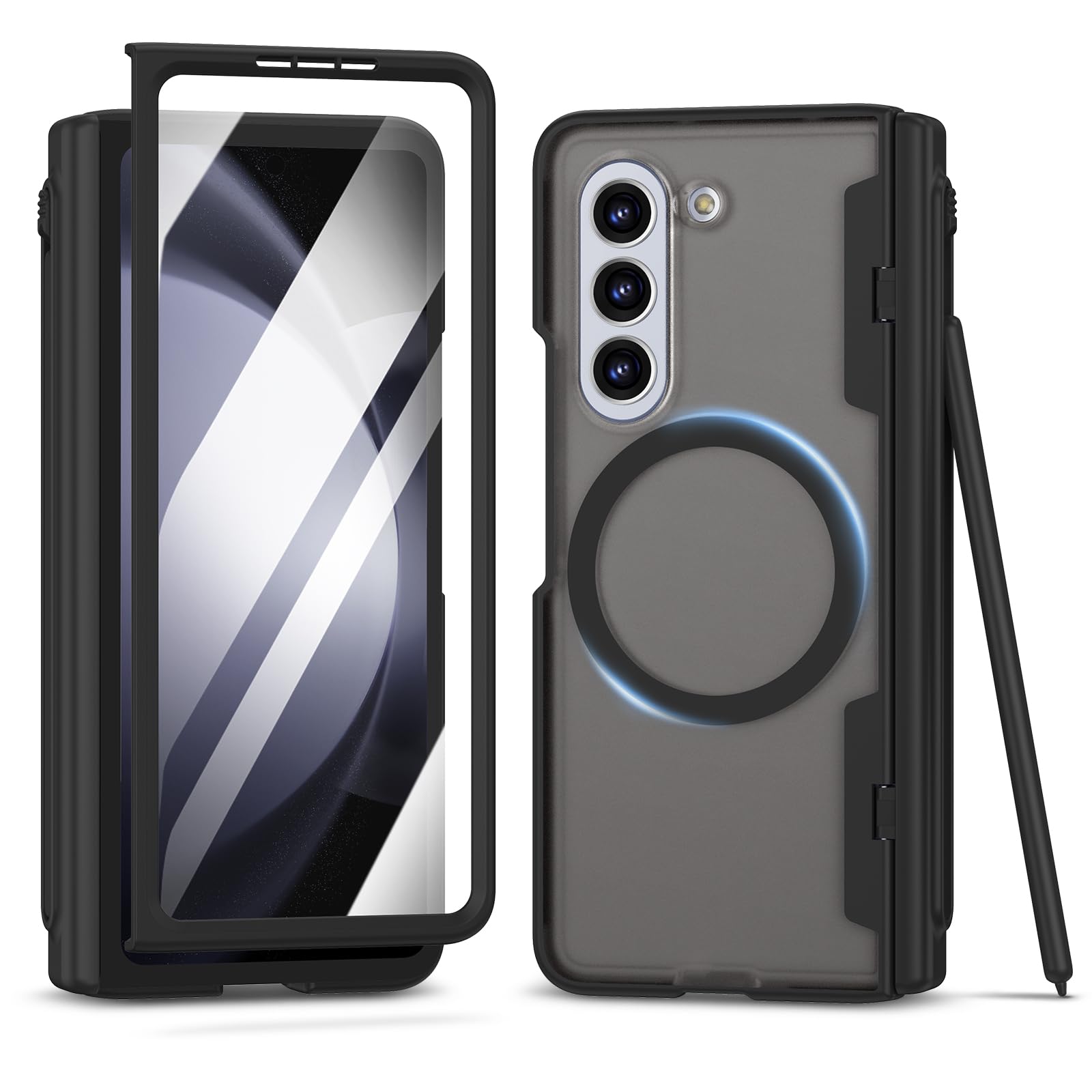 Ruky for Z Fold 5 Case with S Pen Holder Slot, [Not for Z Fold 6] Case with Built-in Screen Protector & Hinge Protection, Protective Translucent Hard