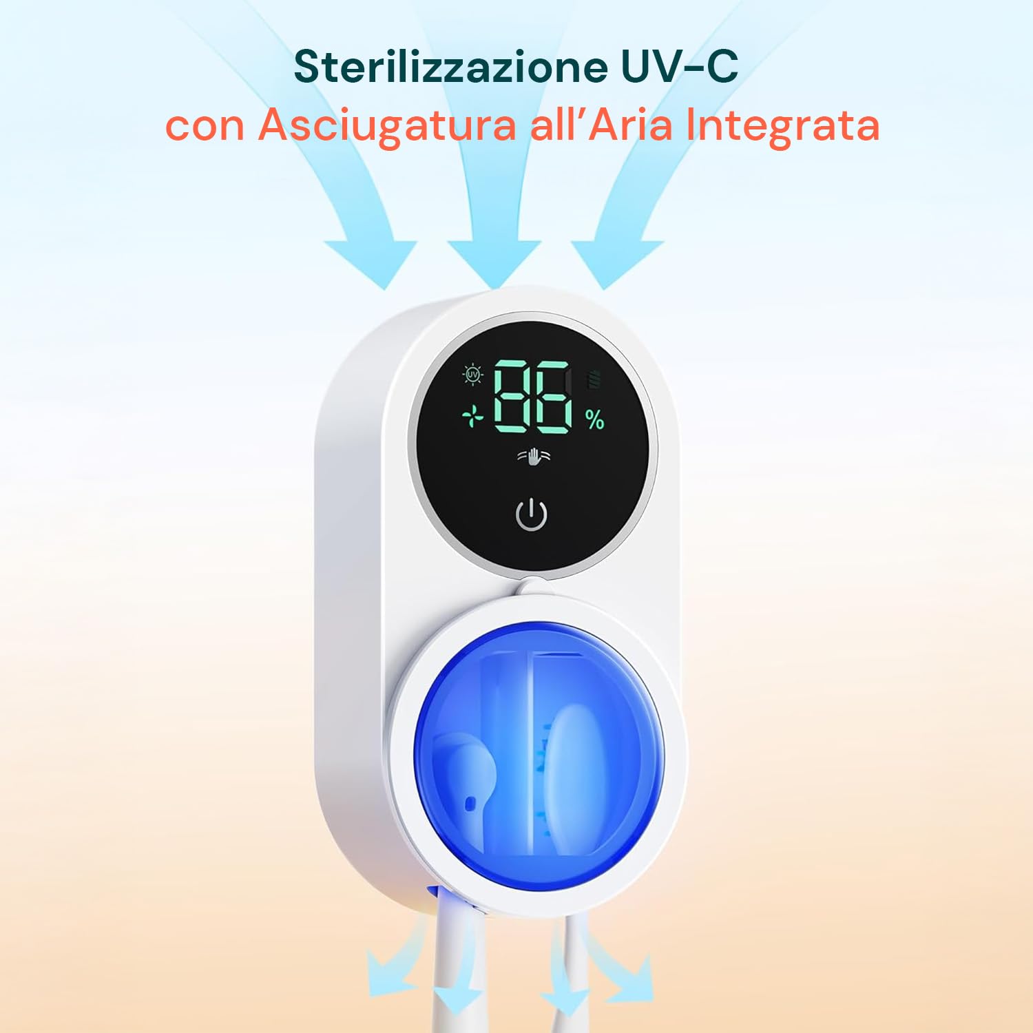 Avilia Sterilizzatore Spazzolini da Parete UV-C con Sensore Infrarossi e Display LED - Asciugatura Automatica e Ricarica USB - Porta Spazzolino Antibatterico per Spazzolini Manuali ed Elettrici