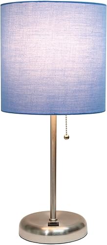 Miniatura 2 de Oslo - Lámpara de escritorio de mesa de metal estándar de 19.5 pulgadas en acero cepillado con pantalla de tela azul