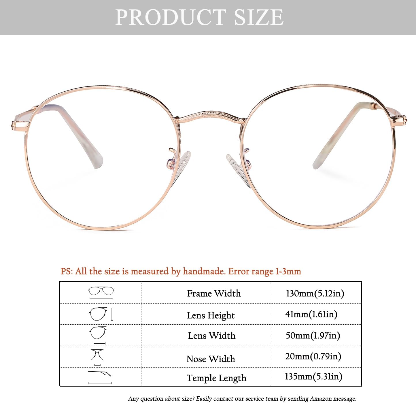 HJSTES Round Blue Light Glasses for Women Men Retro Circle Clear Lens Metal Frame Eyeglasses - Image 6