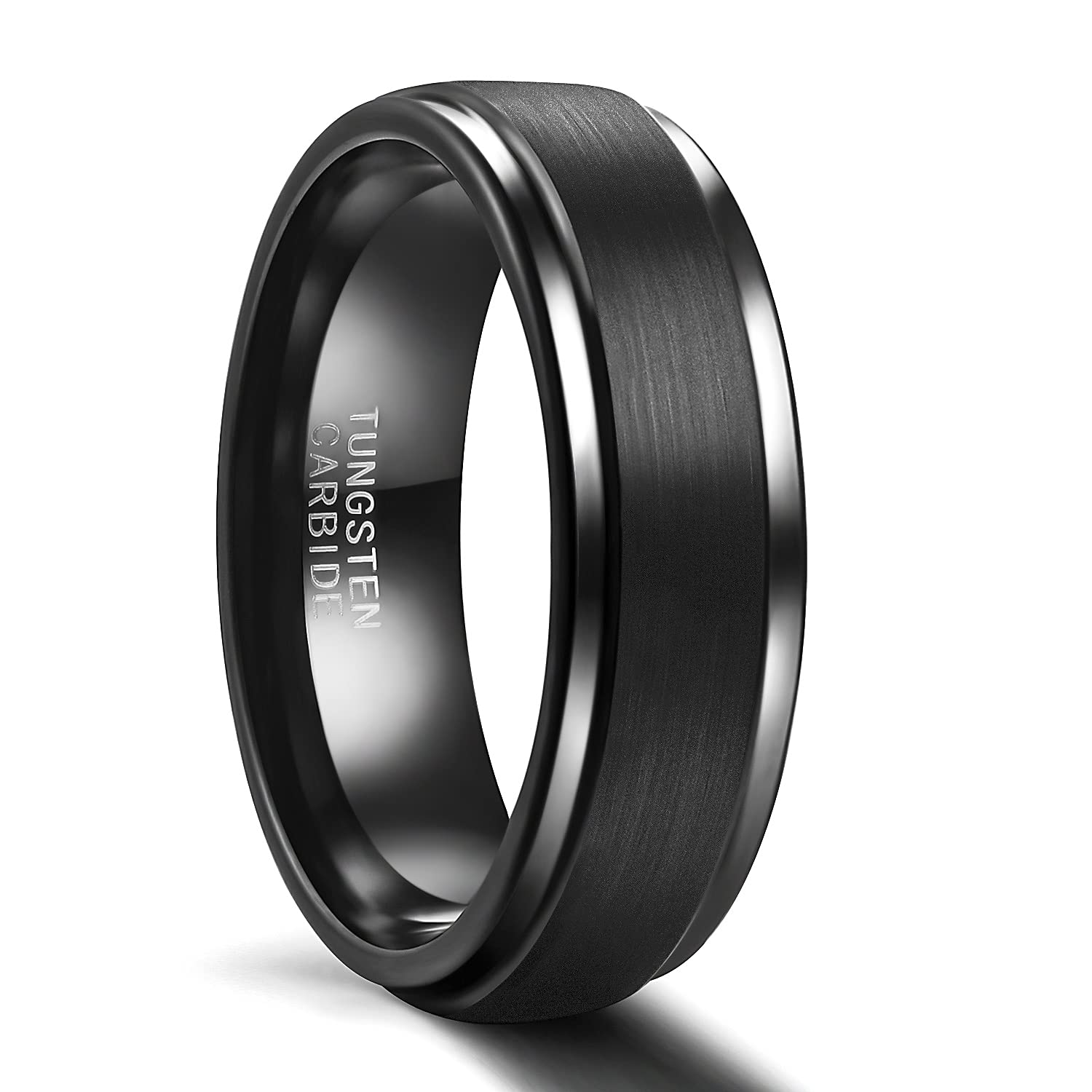SHINYSO6mm 8mm Mens Tungsten Carbide Rings Wedding Band Matte Comfort Fit Black/Silver