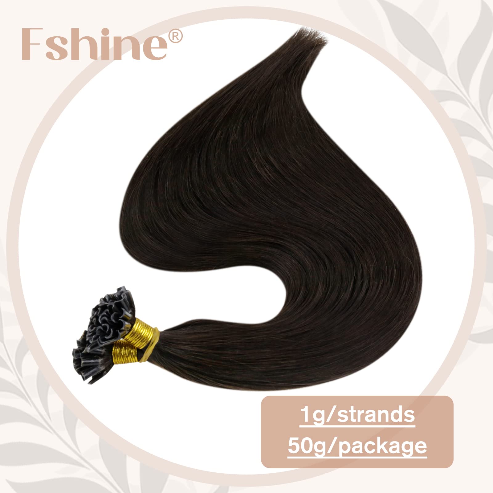 Fshine Regalo Di Natale Extension Cheratina Capelli Veri 55CM 50g Remy Capelli Keratin Extension Castano Scuro Hair Extension Human Hair 1g/ciocca Extension Lisci Capelli U-tip Extension #2