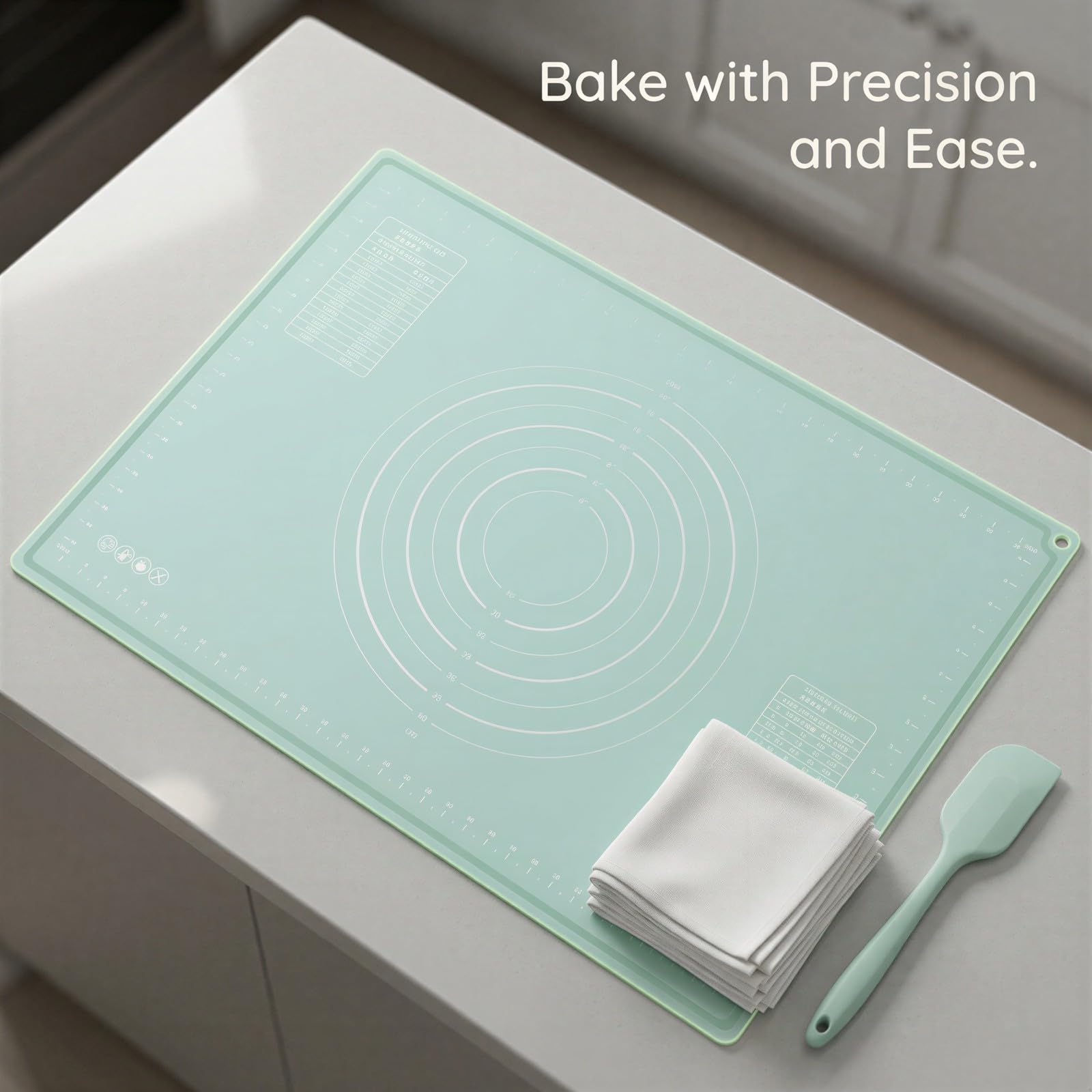Tapis à pâtisserie en silicone antidérapant, grand tapis pour étaler la pâte, tapis de cuisson en silicone avec mesures et tableaux de conversion, pour pétrir pizza, tarte, fondant
